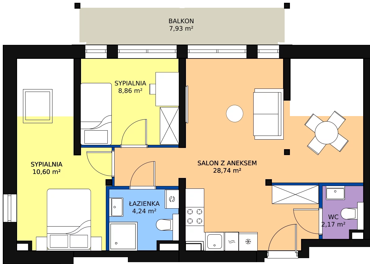 Zalety apartamentu 54.79 m², 2.3.3