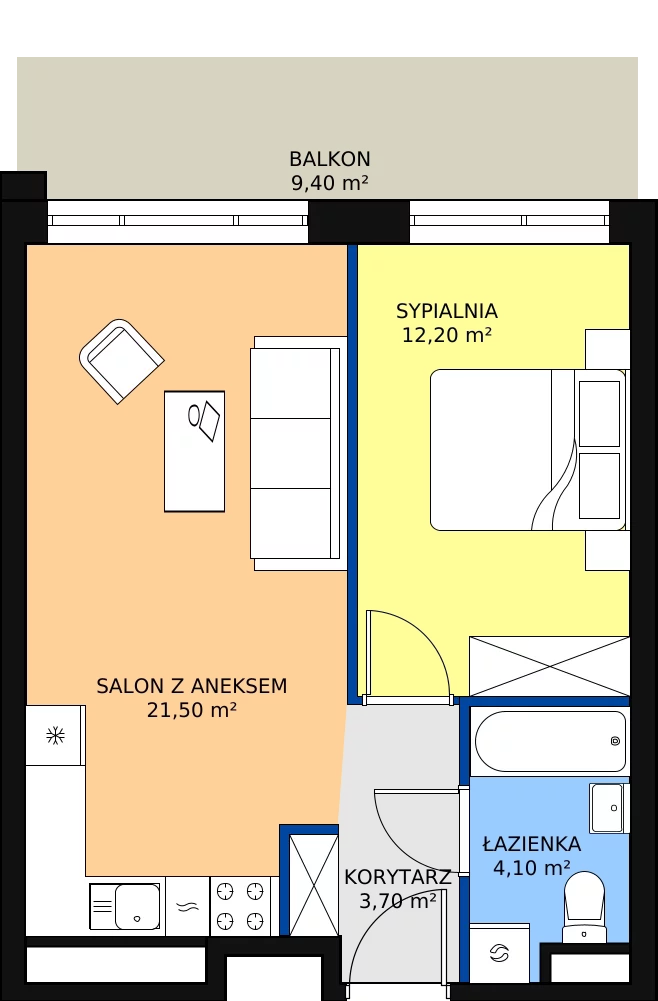 Zalety apartamentu 41.5 m², A27