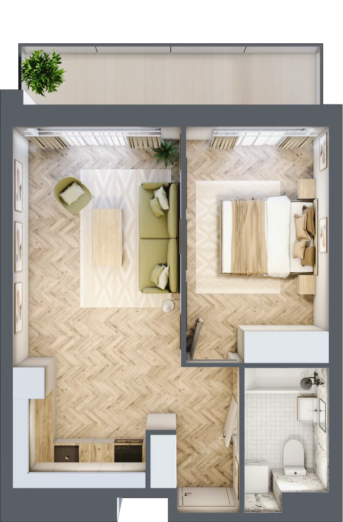 2 pokoje, apartament 41,50 m², piętro 1, oferta nr A27, ESSENSE Baltic Resort, Dziwnów, ul. Kaprala Koniecznego 14