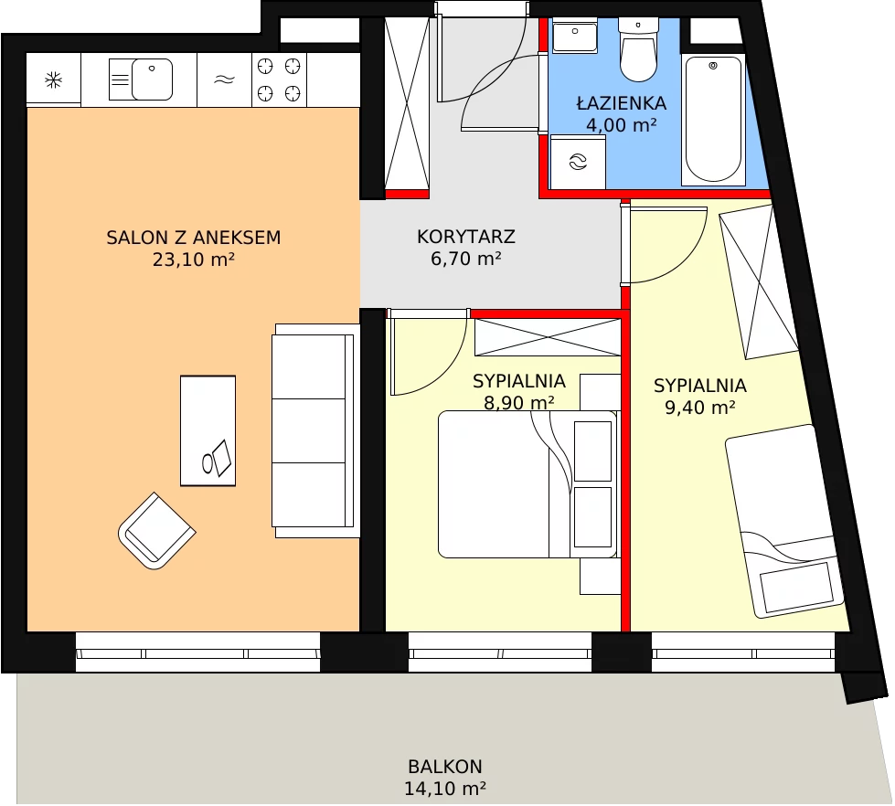 Nowy apartament, 52,10 m², 3 pokoje, 2 piętro, oferta nr B36
