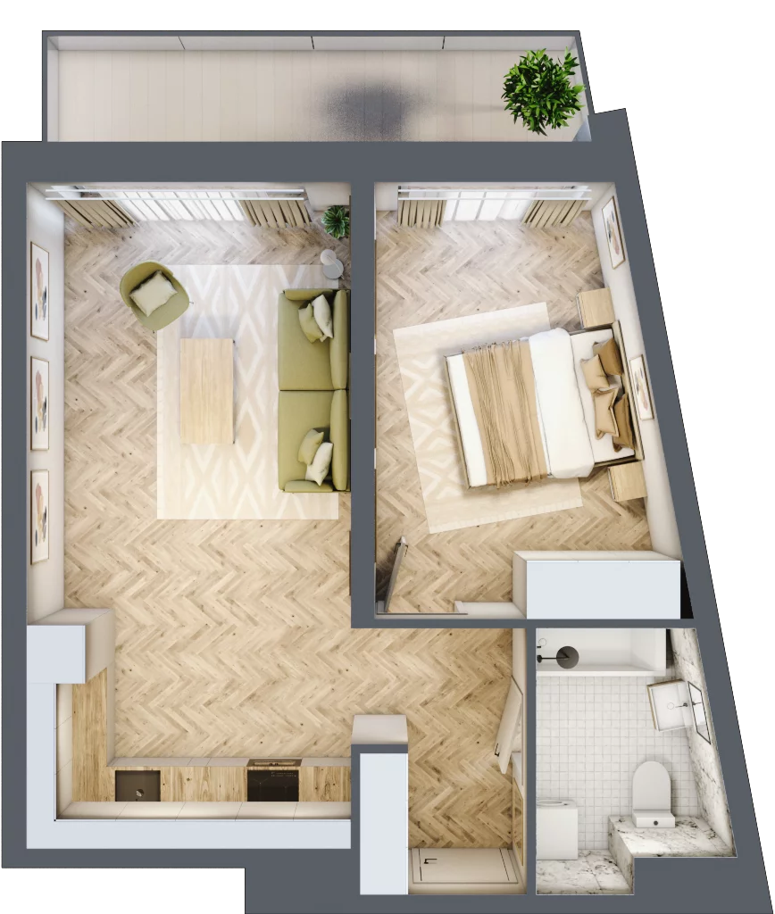 2 pokoje, apartament 45,60 m², piętro 4, oferta nr B61, ESSENSE Baltic Resort, Dziwnów, ul. Kaprala Koniecznego 14