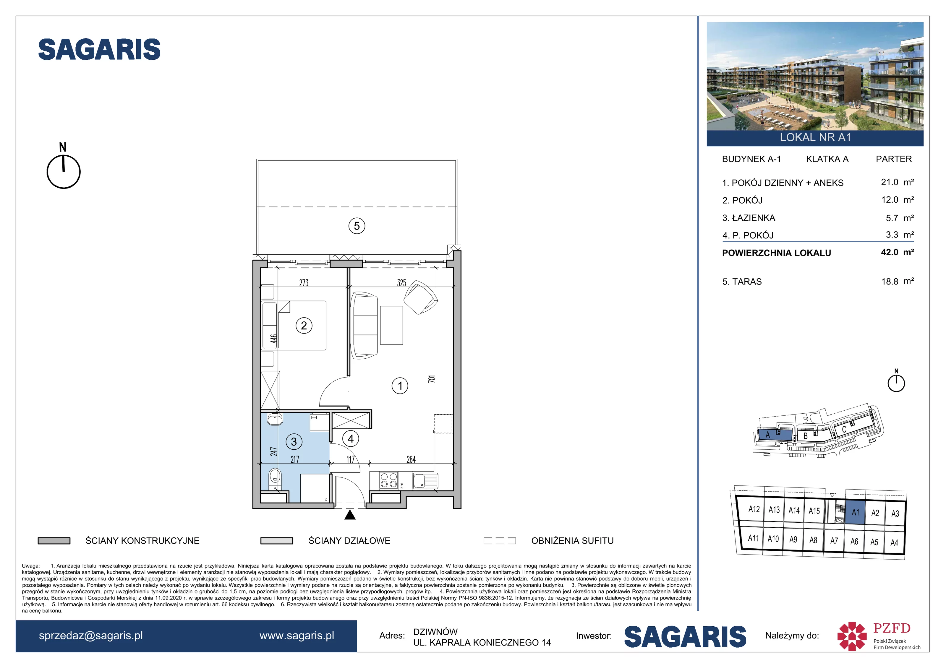 Mieszkanie 42,00 m², parter, oferta nr A1, ESSENSE Baltic Resort, Dziwnów, ul. Kaprala Koniecznego 14