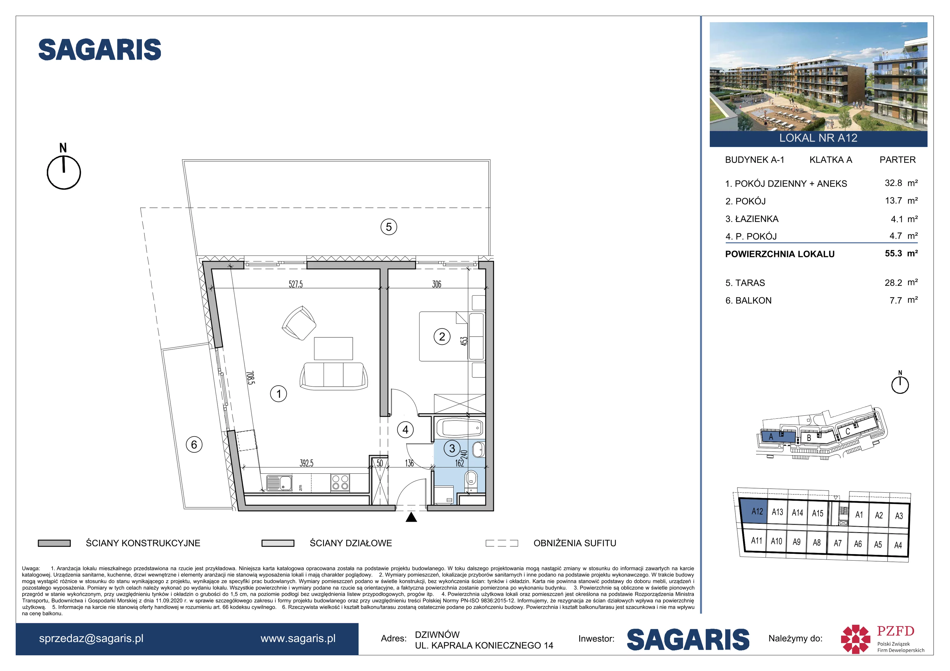 Mieszkanie 55,30 m², parter, oferta nr A12, ESSENSE Baltic Resort, Dziwnów, ul. Kaprala Koniecznego 14