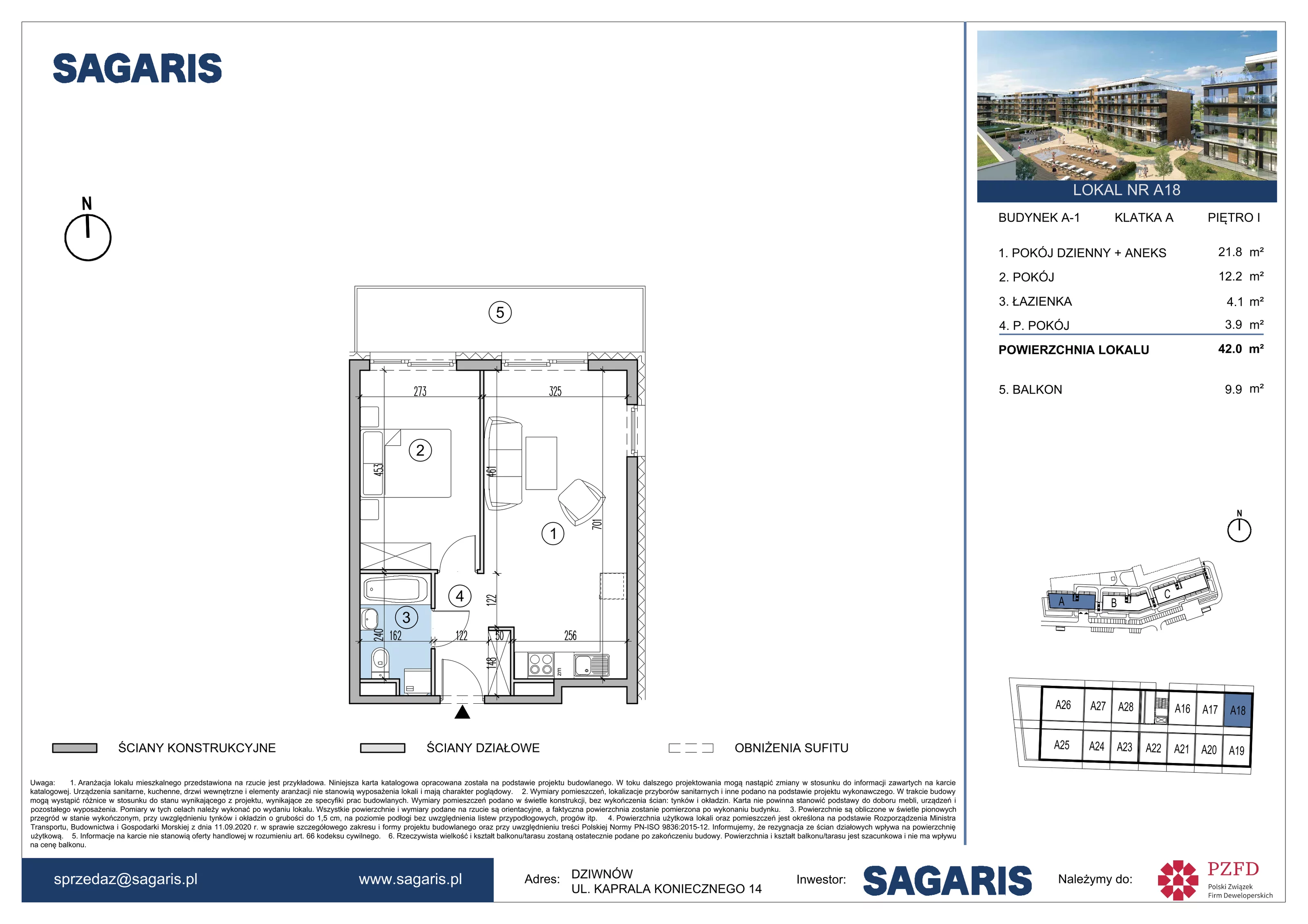 Mieszkanie 42,00 m², piętro 1, oferta nr A18, ESSENSE Baltic Resort, Dziwnów, ul. Kaprala Koniecznego 14