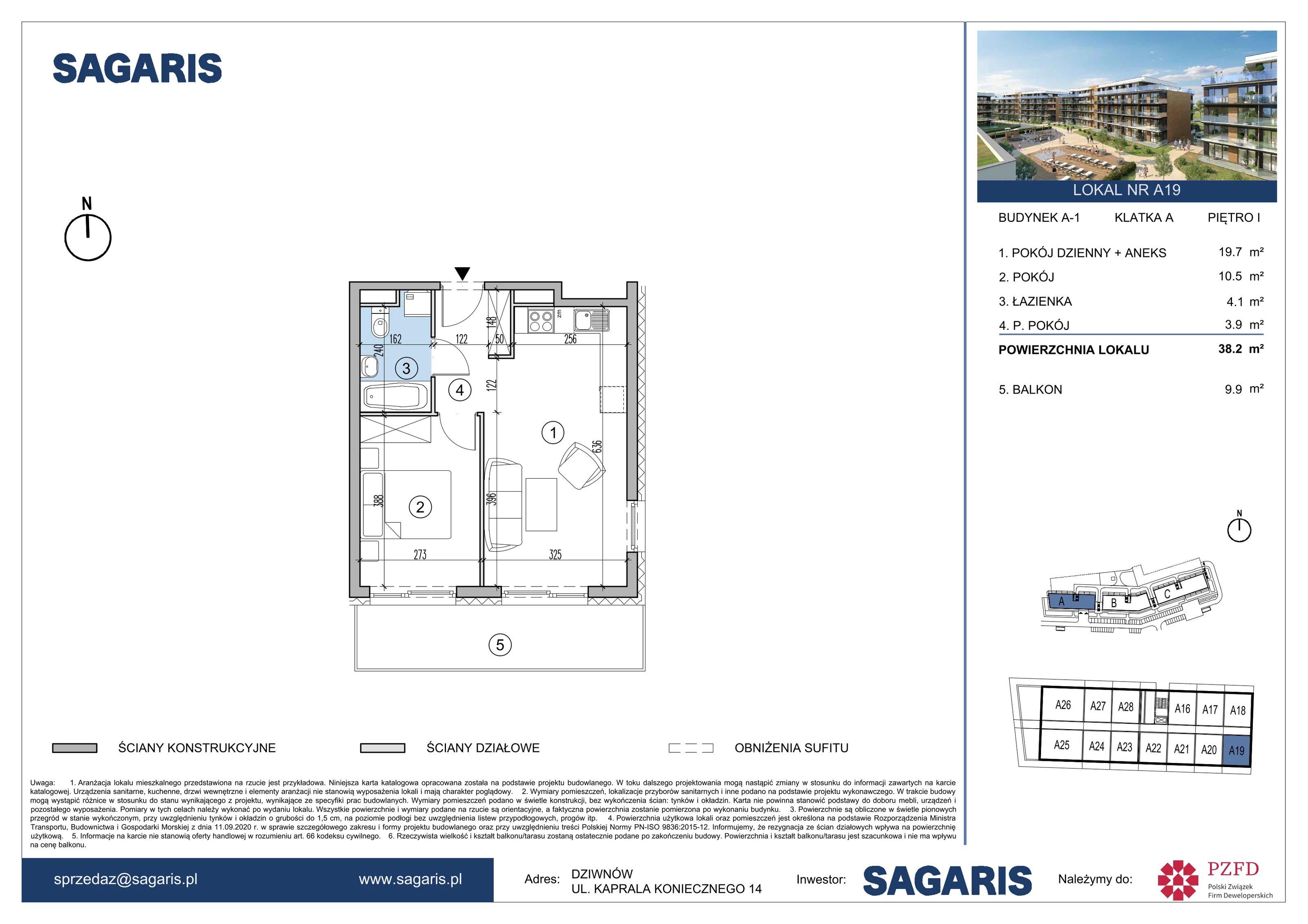 Mieszkanie 38,20 m², piętro 1, oferta nr A19, ESSENSE Baltic Resort, Dziwnów, ul. Kaprala Koniecznego 14