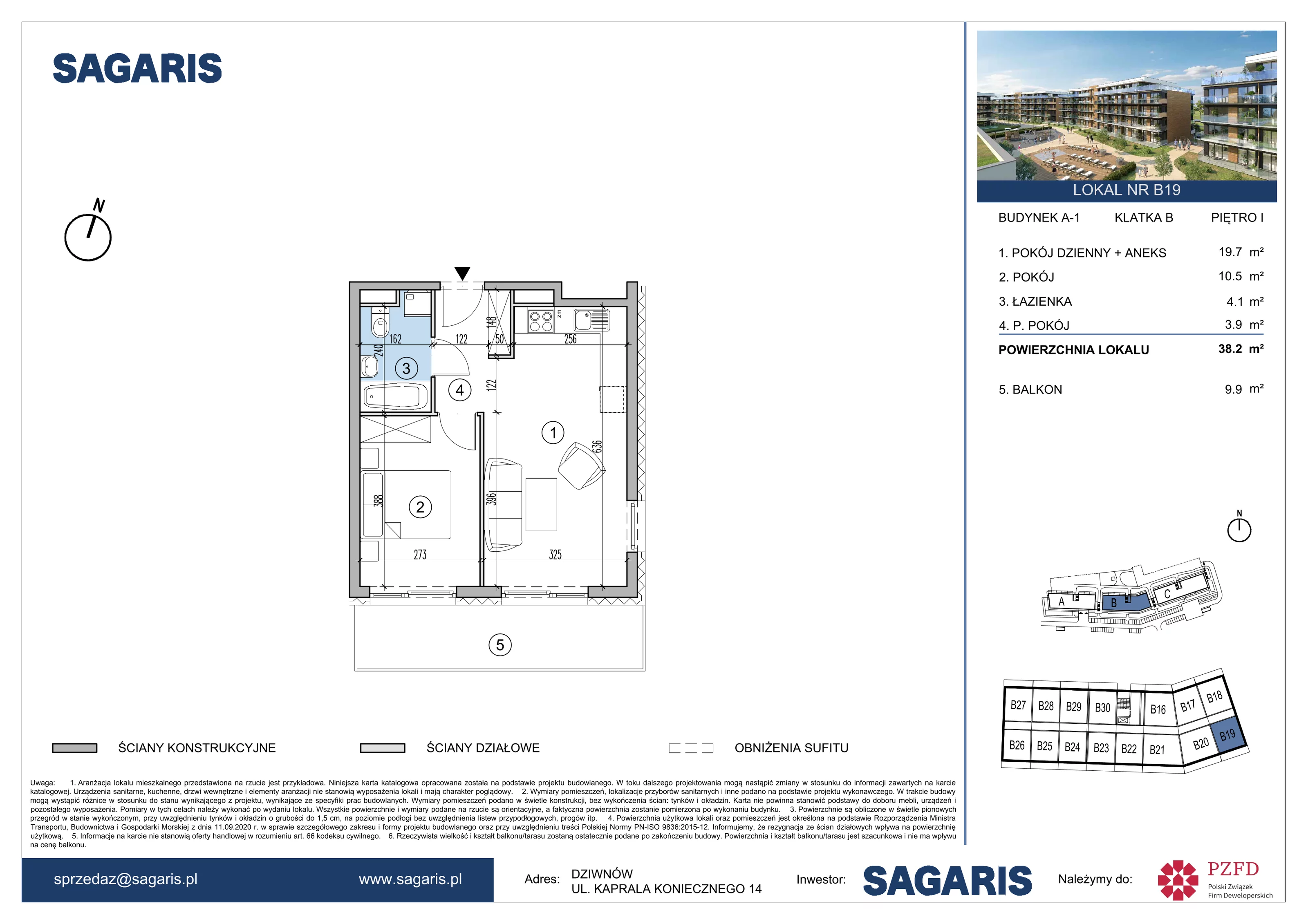 Mieszkanie 38,20 m², piętro 1, oferta nr B19, ESSENSE Baltic Resort, Dziwnów, ul. Kaprala Koniecznego 14