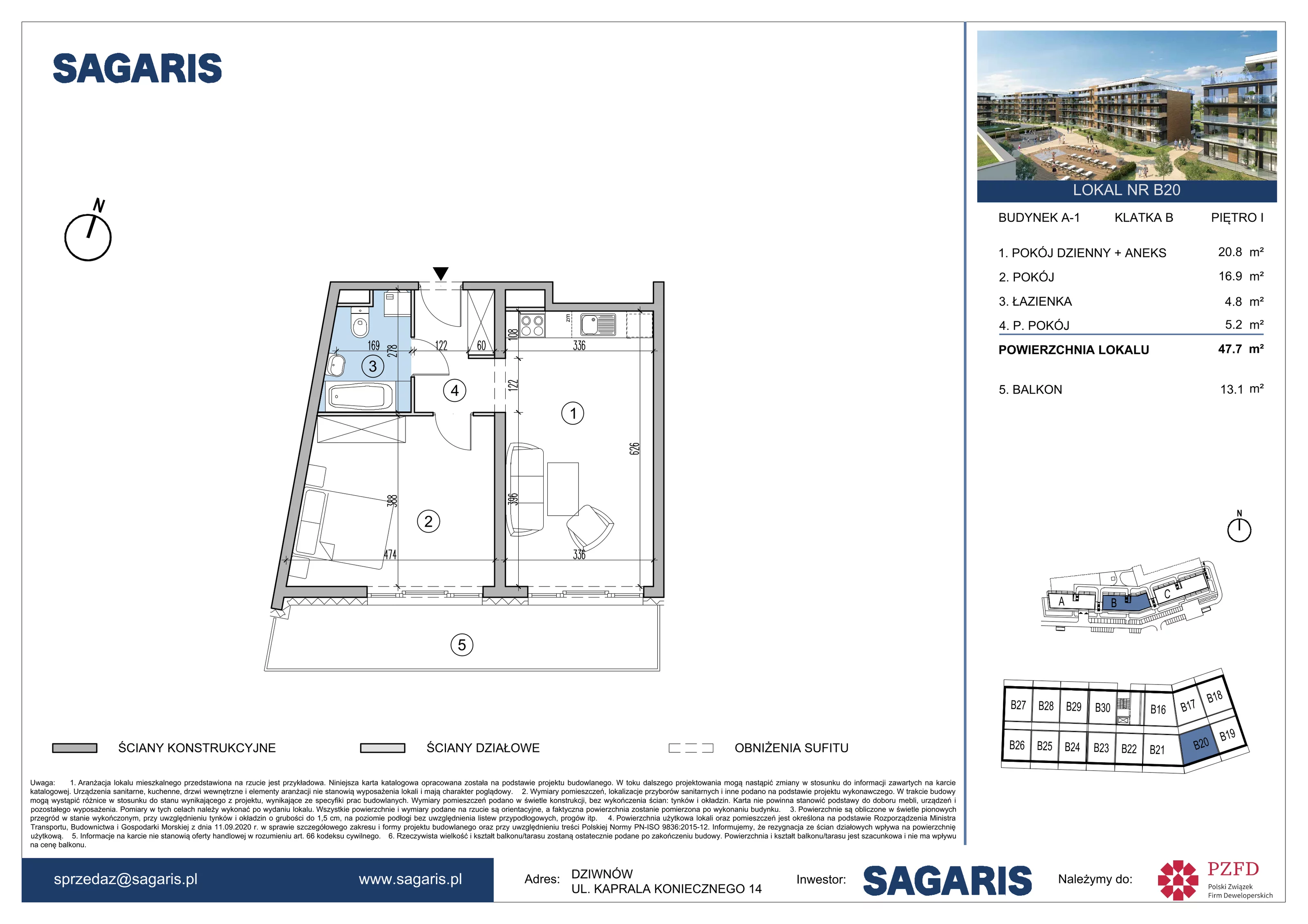 Mieszkanie 47,70 m², piętro 1, oferta nr B20, ESSENSE Baltic Resort, Dziwnów, ul. Kaprala Koniecznego 14