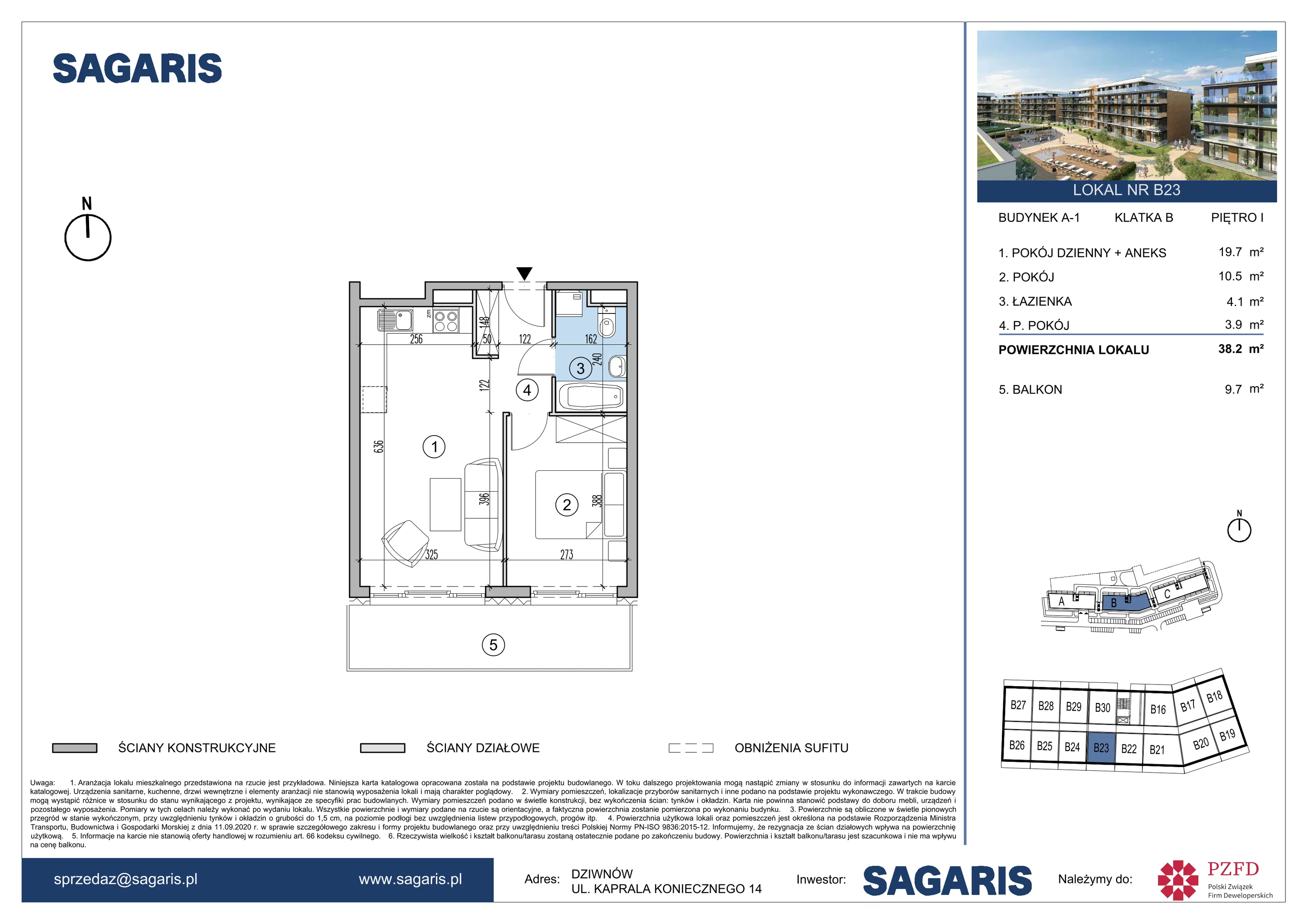 Apartament 38,20 m², piętro 1, oferta nr B23, ESSENSE Baltic Resort, Dziwnów, ul. Kaprala Koniecznego 14