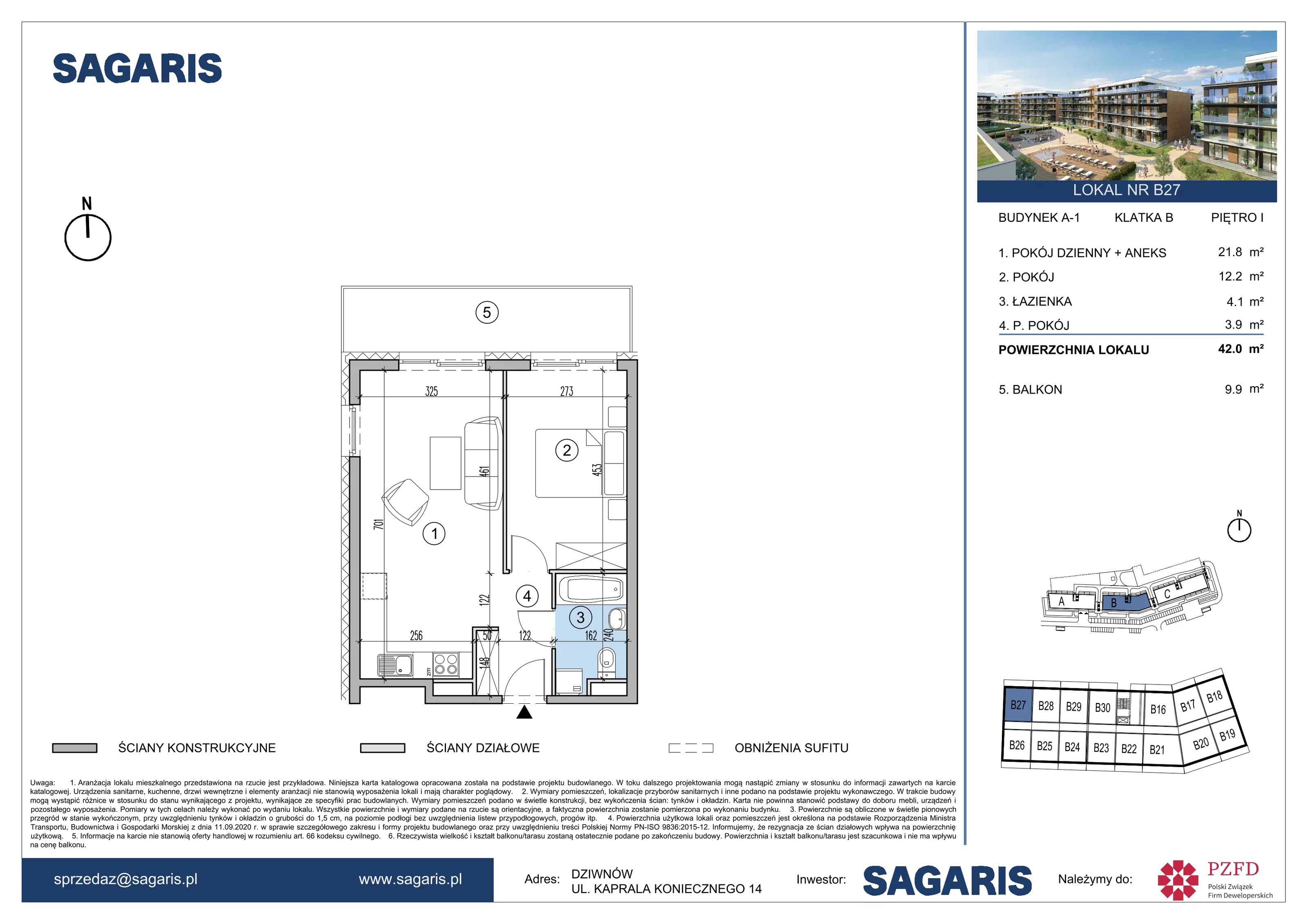 Mieszkanie 42,00 m², piętro 1, oferta nr B27, ESSENSE Baltic Resort, Dziwnów, ul. Kaprala Koniecznego 14