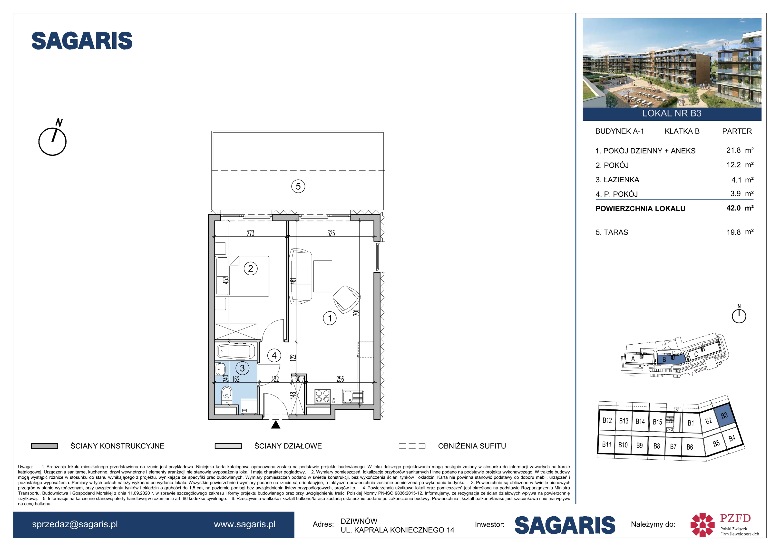 Mieszkanie 42,00 m², parter, oferta nr B3, ESSENSE Baltic Resort, Dziwnów, ul. Kaprala Koniecznego 14