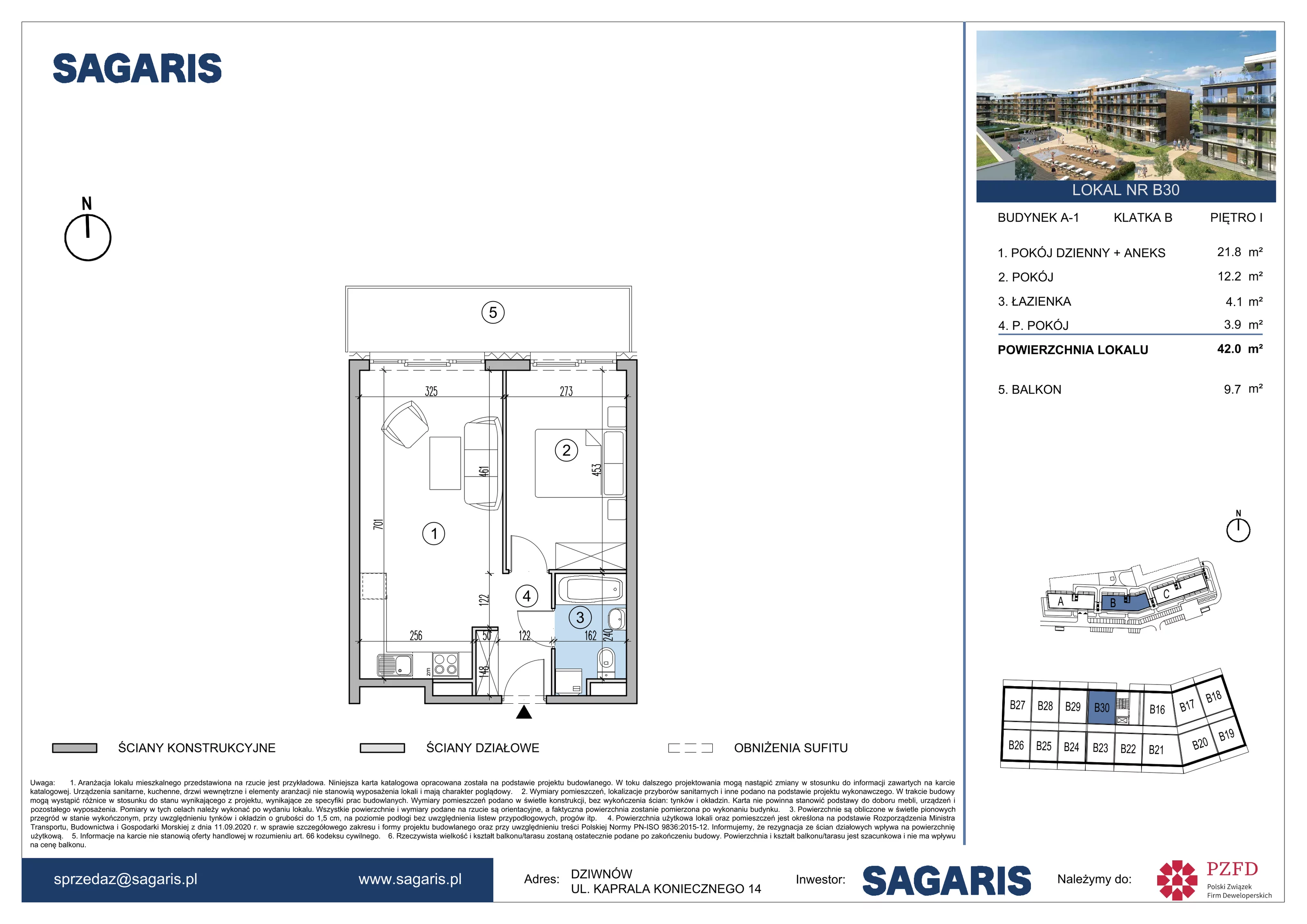 Mieszkanie 42,00 m², piętro 1, oferta nr B30, ESSENSE Baltic Resort, Dziwnów, ul. Kaprala Koniecznego 14