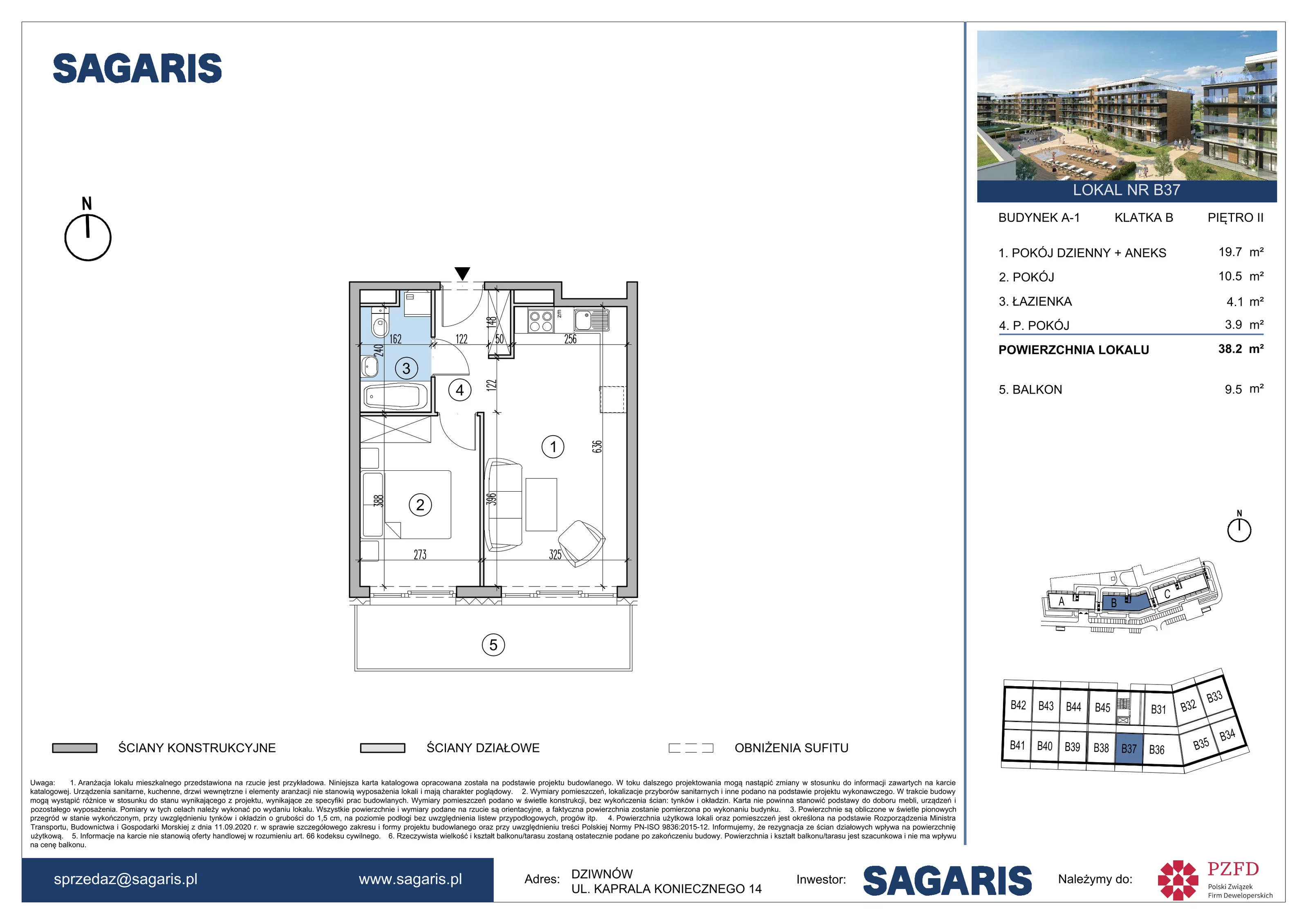 Mieszkanie 38,20 m², piętro 2, oferta nr B37, ESSENSE Baltic Resort, Dziwnów, ul. Kaprala Koniecznego 14