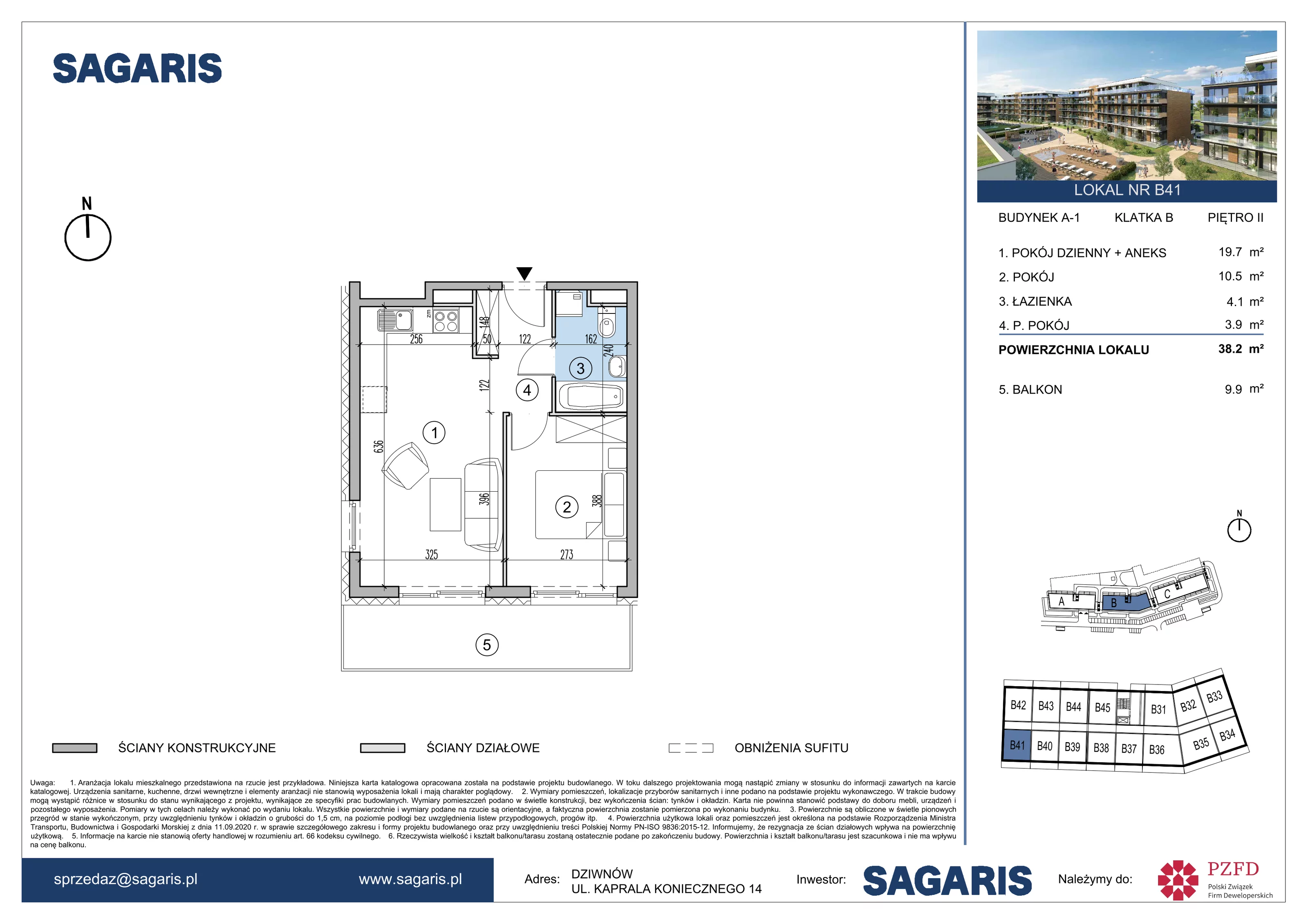 Mieszkanie 38,20 m², piętro 2, oferta nr B41, ESSENSE Baltic Resort, Dziwnów, ul. Kaprala Koniecznego 14