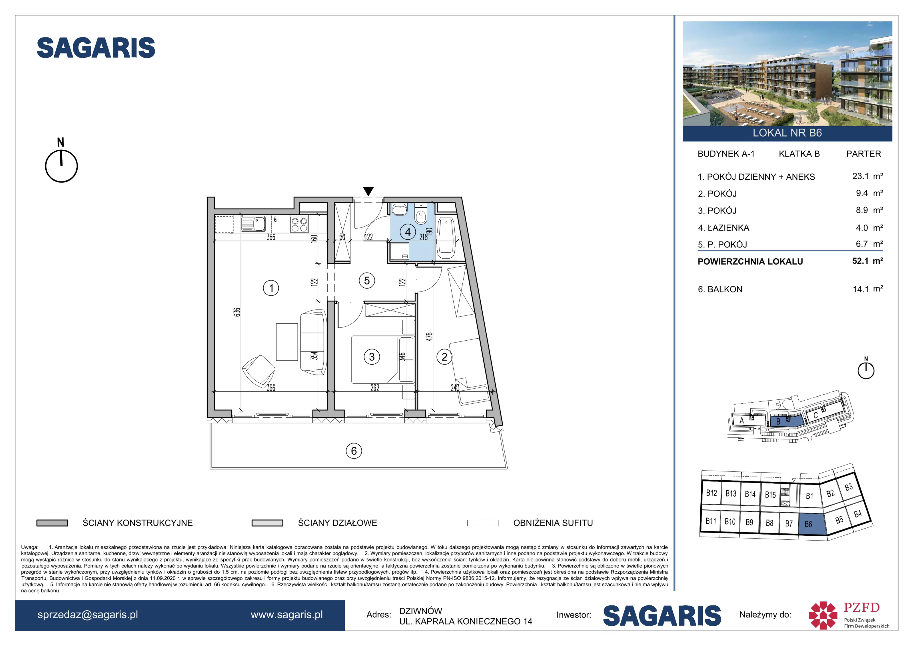 Apartament 52,10 m², parter, oferta nr B6, ESSENSE Baltic Resort, Dziwnów, ul. Kaprala Koniecznego 14