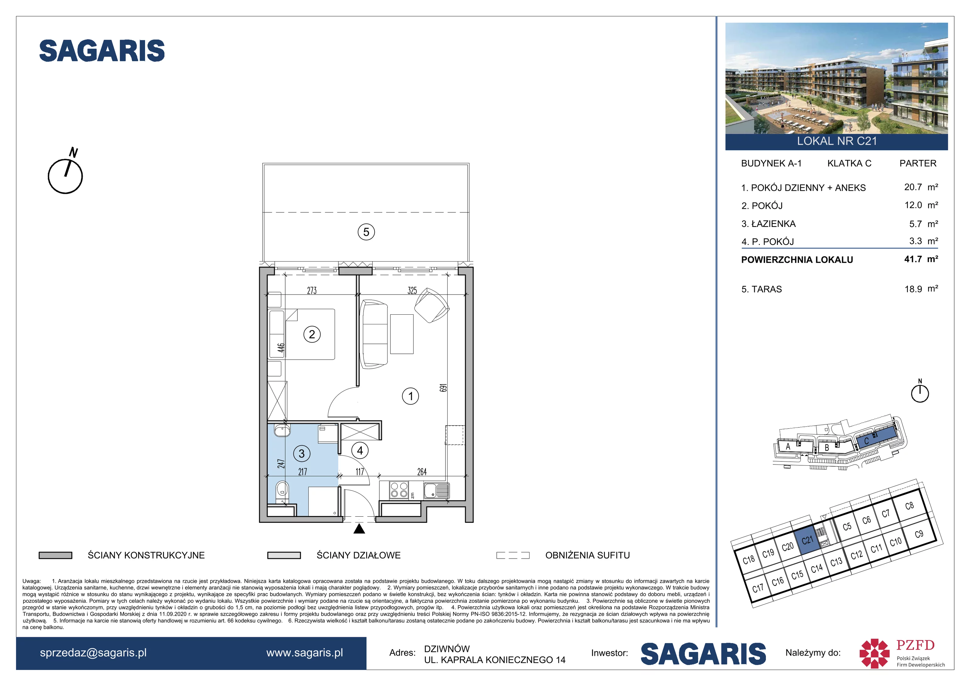 Mieszkanie 42,70 m², parter, oferta nr C21, ESSENSE Baltic Resort, Dziwnów, ul. Kaprala Koniecznego 14