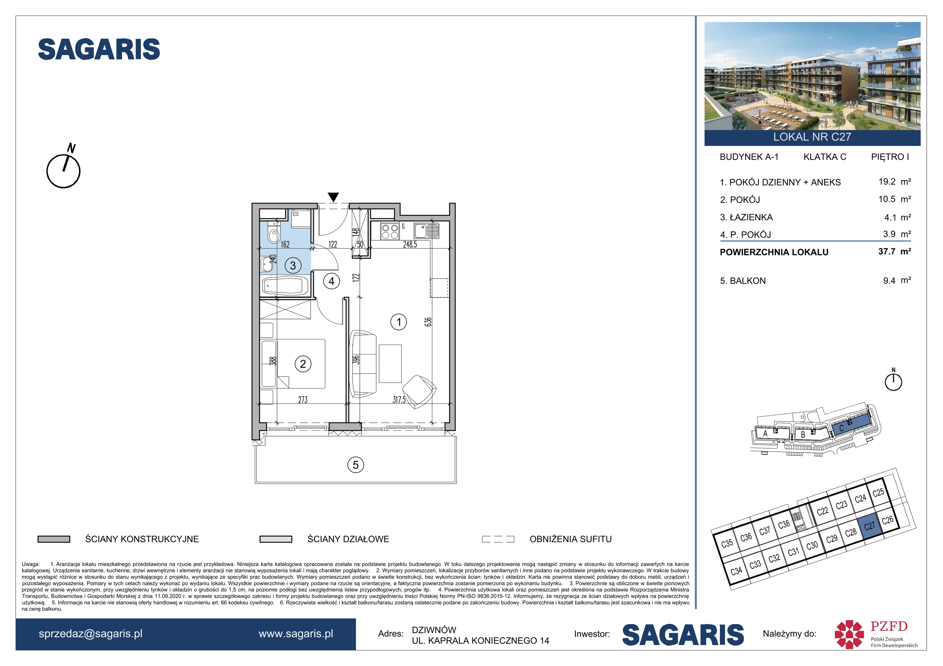 Apartament 37,70 m², piętro 1, oferta nr C27, ESSENSE Baltic Resort, Dziwnów, ul. Kaprala Koniecznego 14