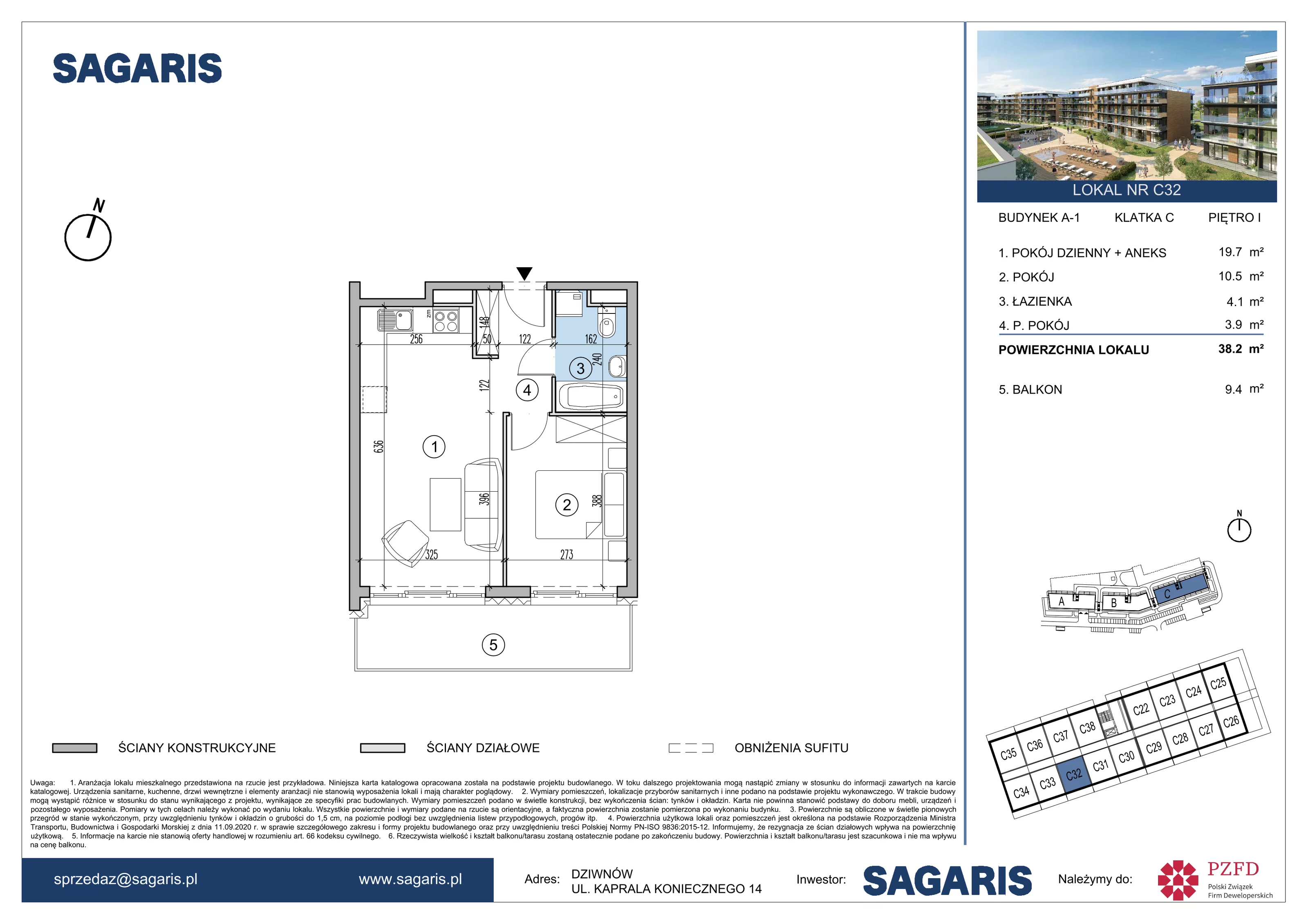 Mieszkanie 38,20 m², piętro 1, oferta nr C32, ESSENSE Baltic Resort, Dziwnów, ul. Kaprala Koniecznego 14