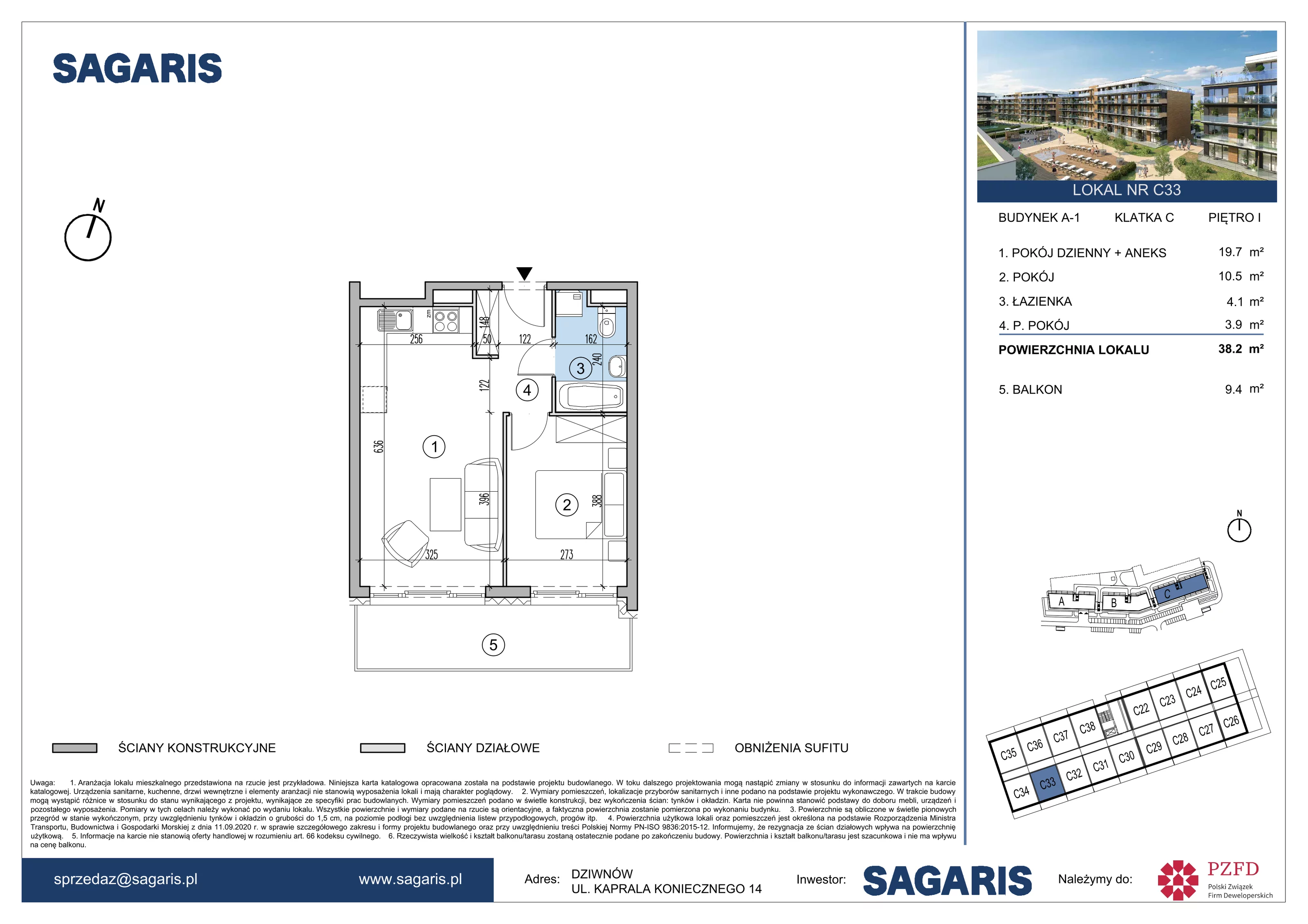 Mieszkanie 38,20 m², piętro 1, oferta nr C33, ESSENSE Baltic Resort, Dziwnów, ul. Kaprala Koniecznego 14