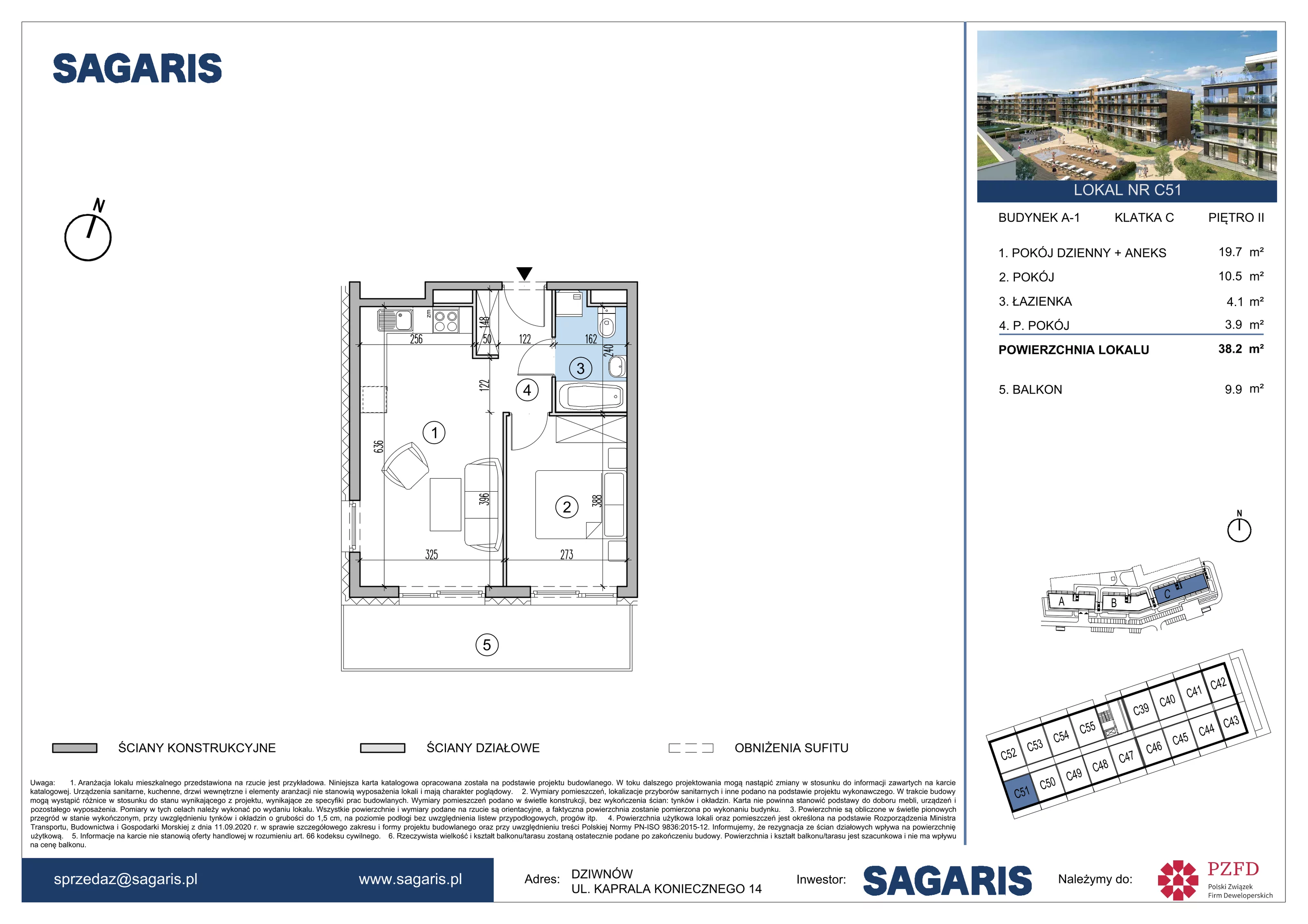 Mieszkanie 38,20 m², piętro 2, oferta nr C51, ESSENSE Baltic Resort, Dziwnów, ul. Kaprala Koniecznego 14