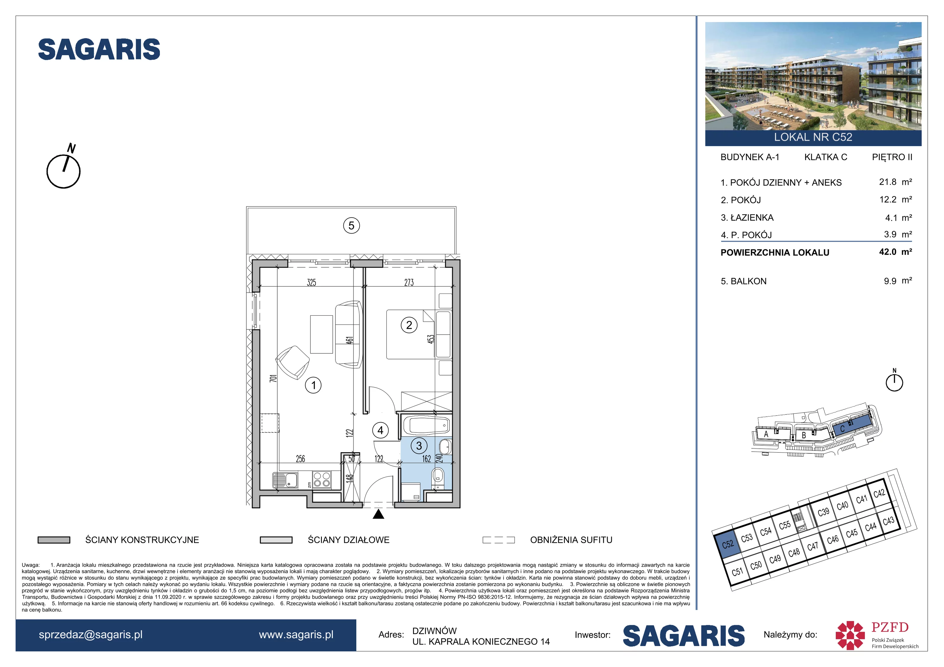 Mieszkanie 42,00 m², piętro 2, oferta nr C52, ESSENSE Baltic Resort, Dziwnów, ul. Kaprala Koniecznego 14