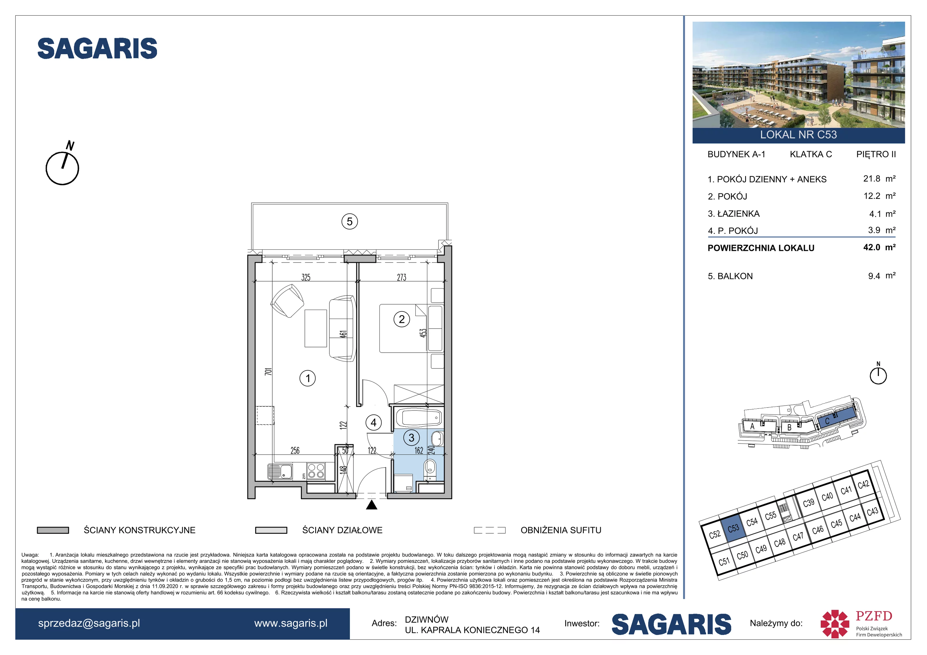 Mieszkanie 42,00 m², piętro 2, oferta nr C53, ESSENSE Baltic Resort, Dziwnów, ul. Kaprala Koniecznego 14