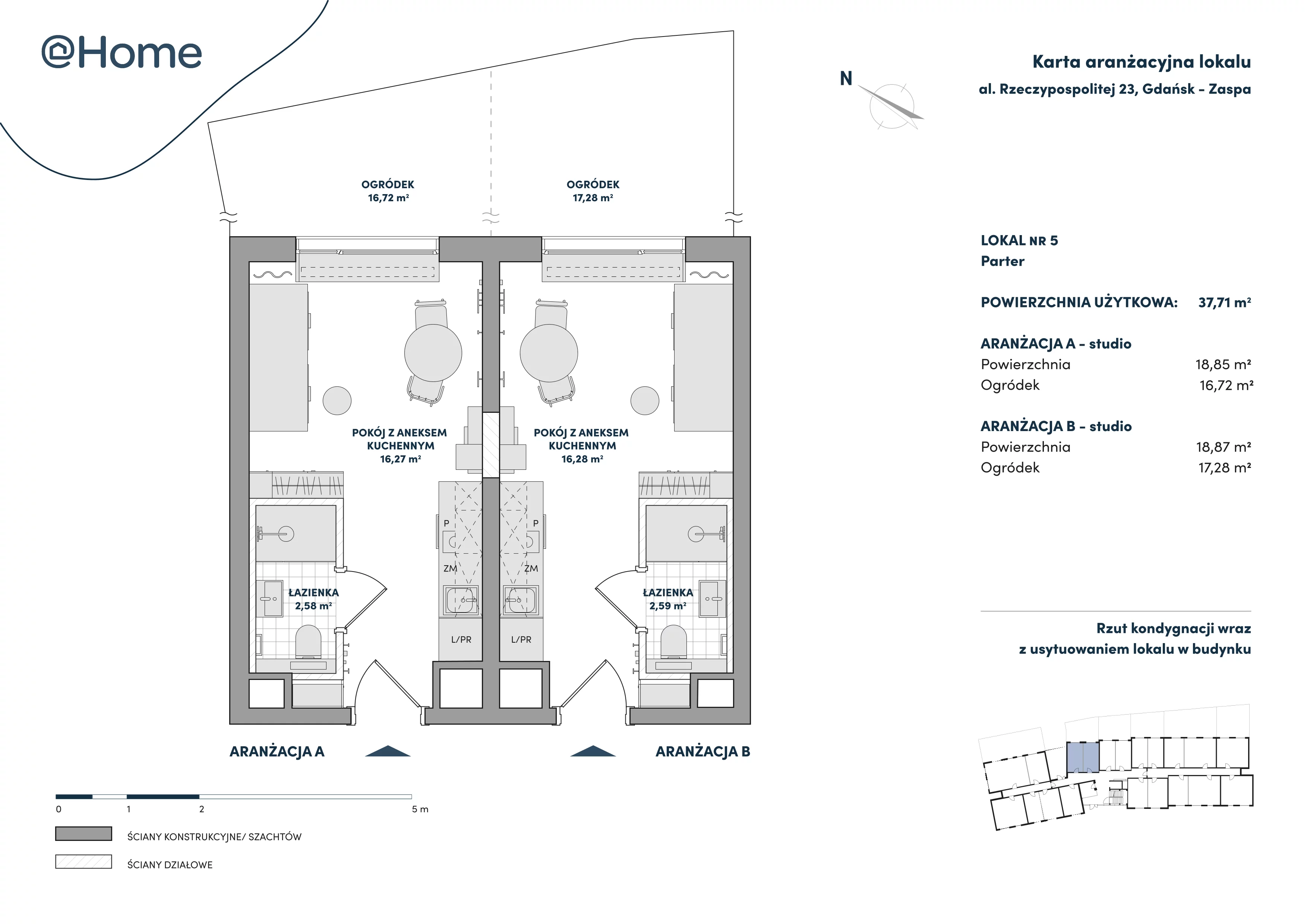 2 pokoje, lokal inwestycyjny 37,72 m², parter, oferta nr 5, At Home, Gdańsk, Zaspa, Al. Rzeczypospolitej 23