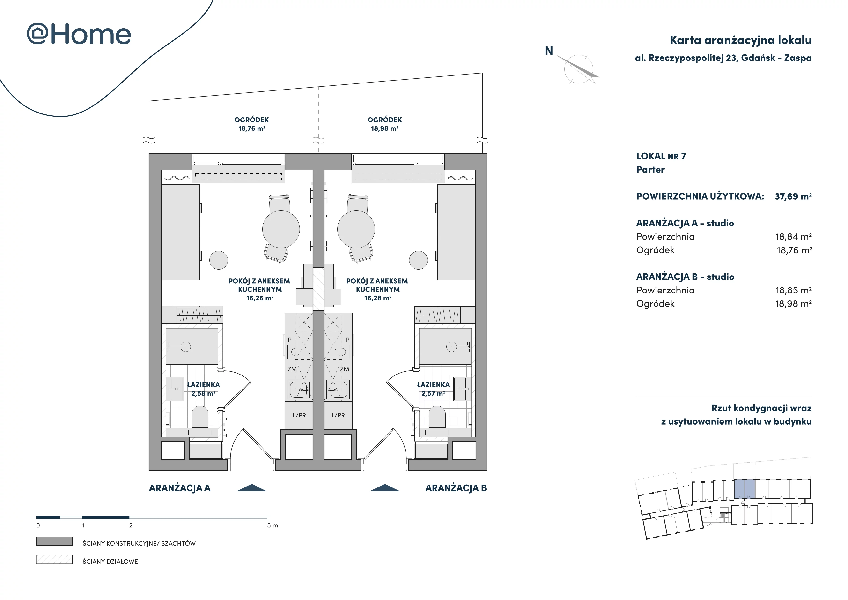 2 pokoje, lokal inwestycyjny 37,69 m², parter, oferta nr 7, At Home, Gdańsk, Zaspa, Al. Rzeczypospolitej 23