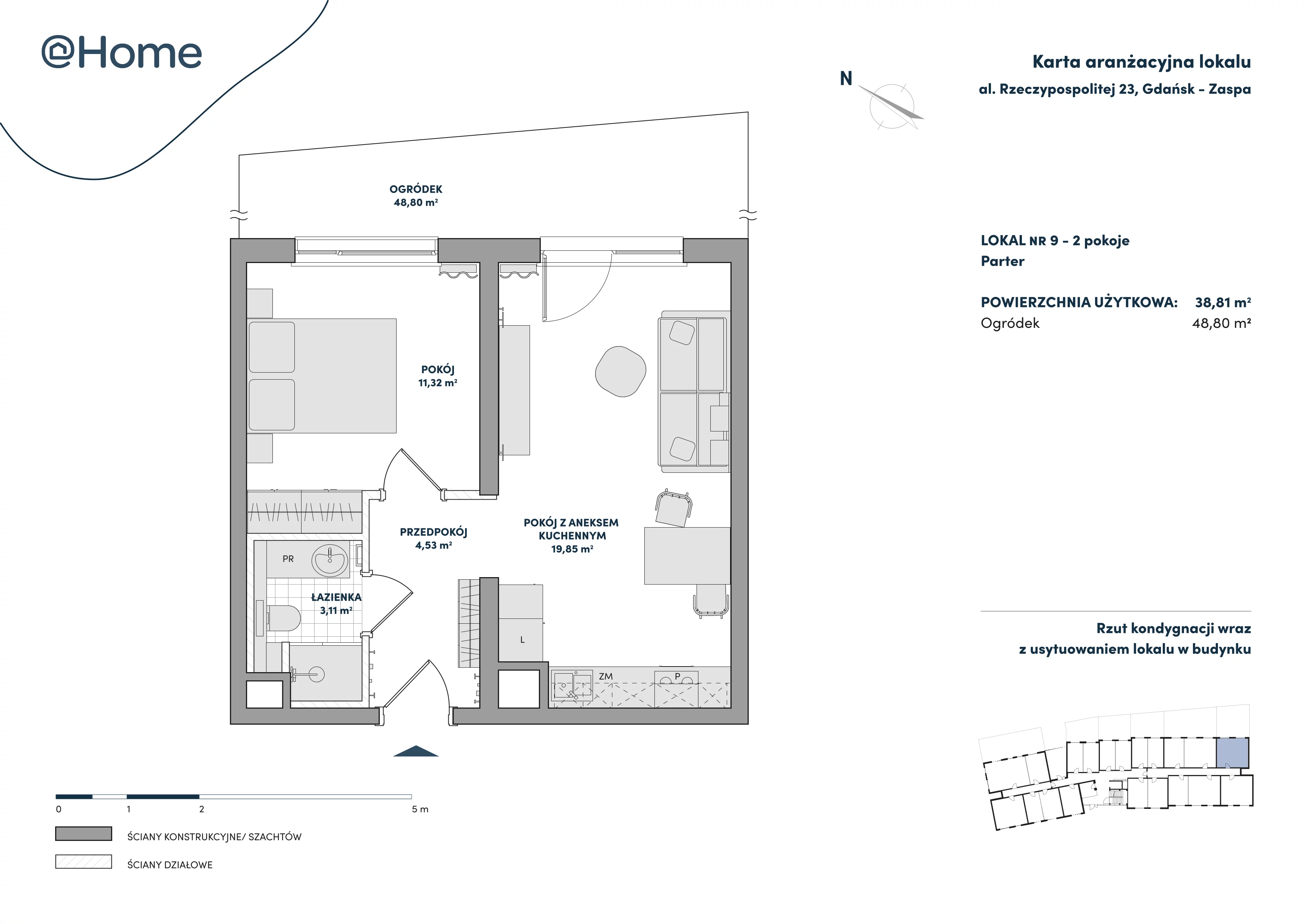 2 pokoje, lokal inwestycyjny 38,81 m², parter, oferta nr 9, At Home, Gdańsk, Zaspa, Al. Rzeczypospolitej 23
