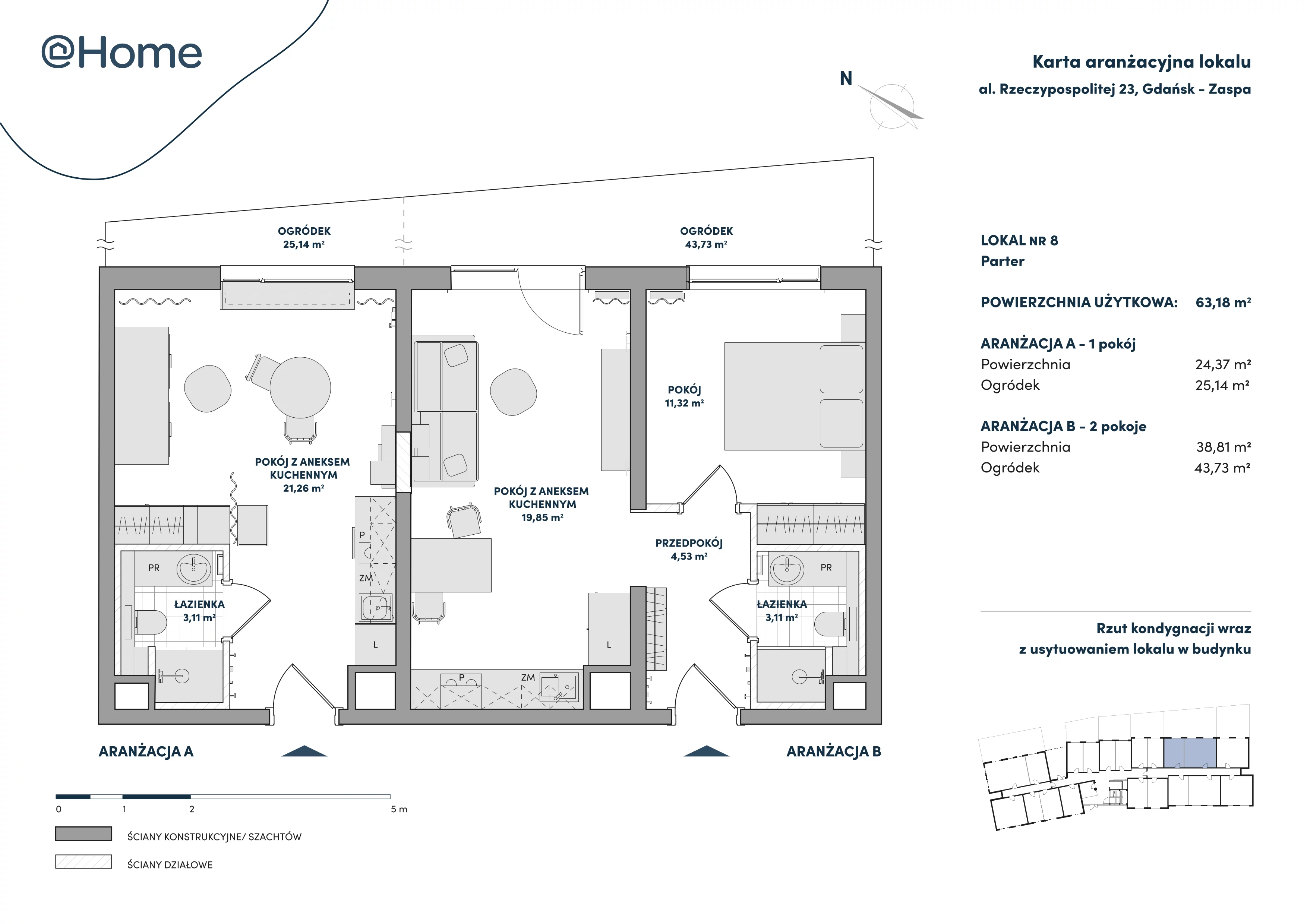3 pokoje, lokal inwestycyjny 63,18 m², parter, oferta nr 8, At Home, Gdańsk, Zaspa, Al. Rzeczypospolitej 23