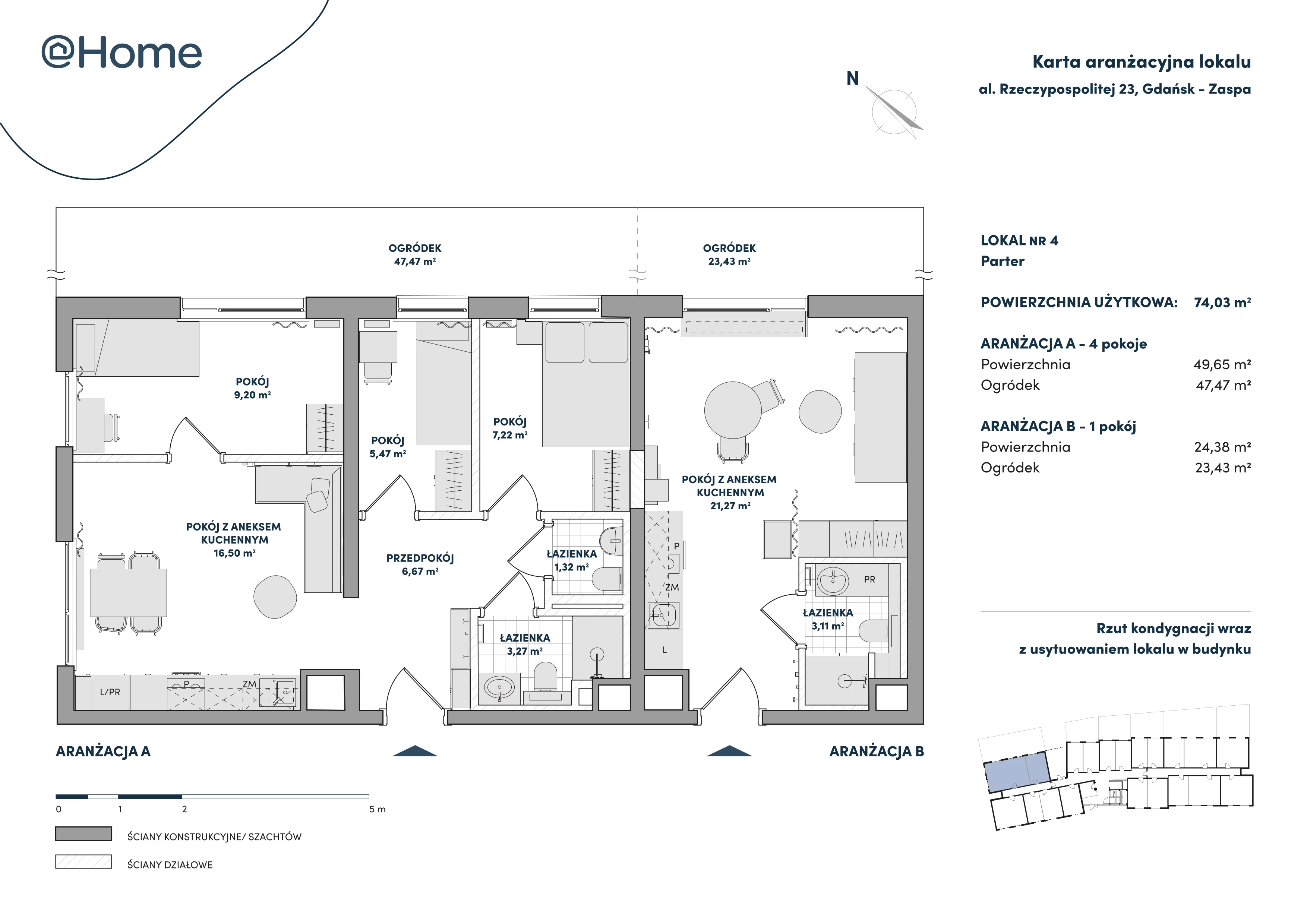5 pokoi, lokal inwestycyjny 74,03 m², parter, oferta nr 4, At Home, Gdańsk, Zaspa, Al. Rzeczypospolitej 23