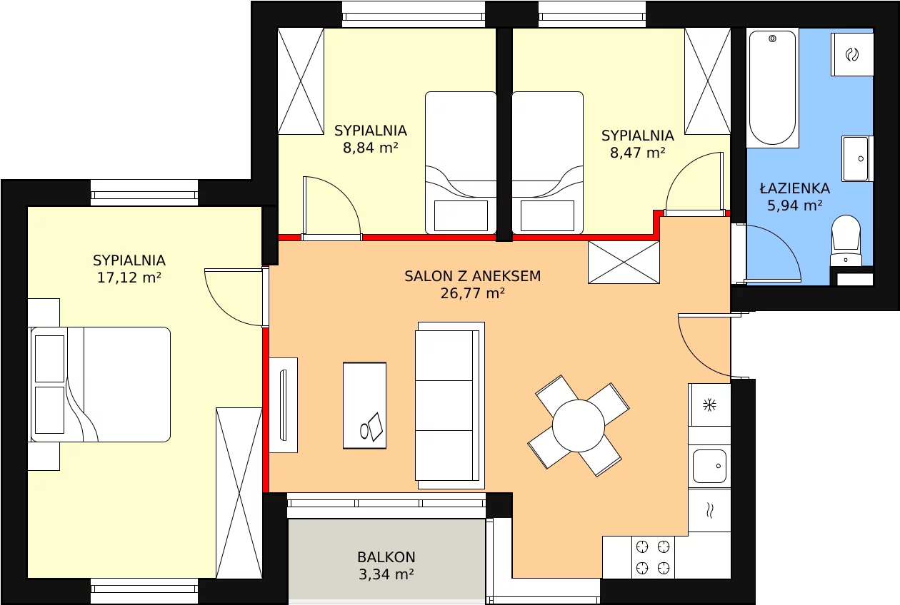 Apartament 68,12 m², piętro 1, oferta nr 1, Apartamenty Gałczyńskiego, Kraków, Czyżyny, ul. Konstantego Ildefonsa Gałczyńskiego 35