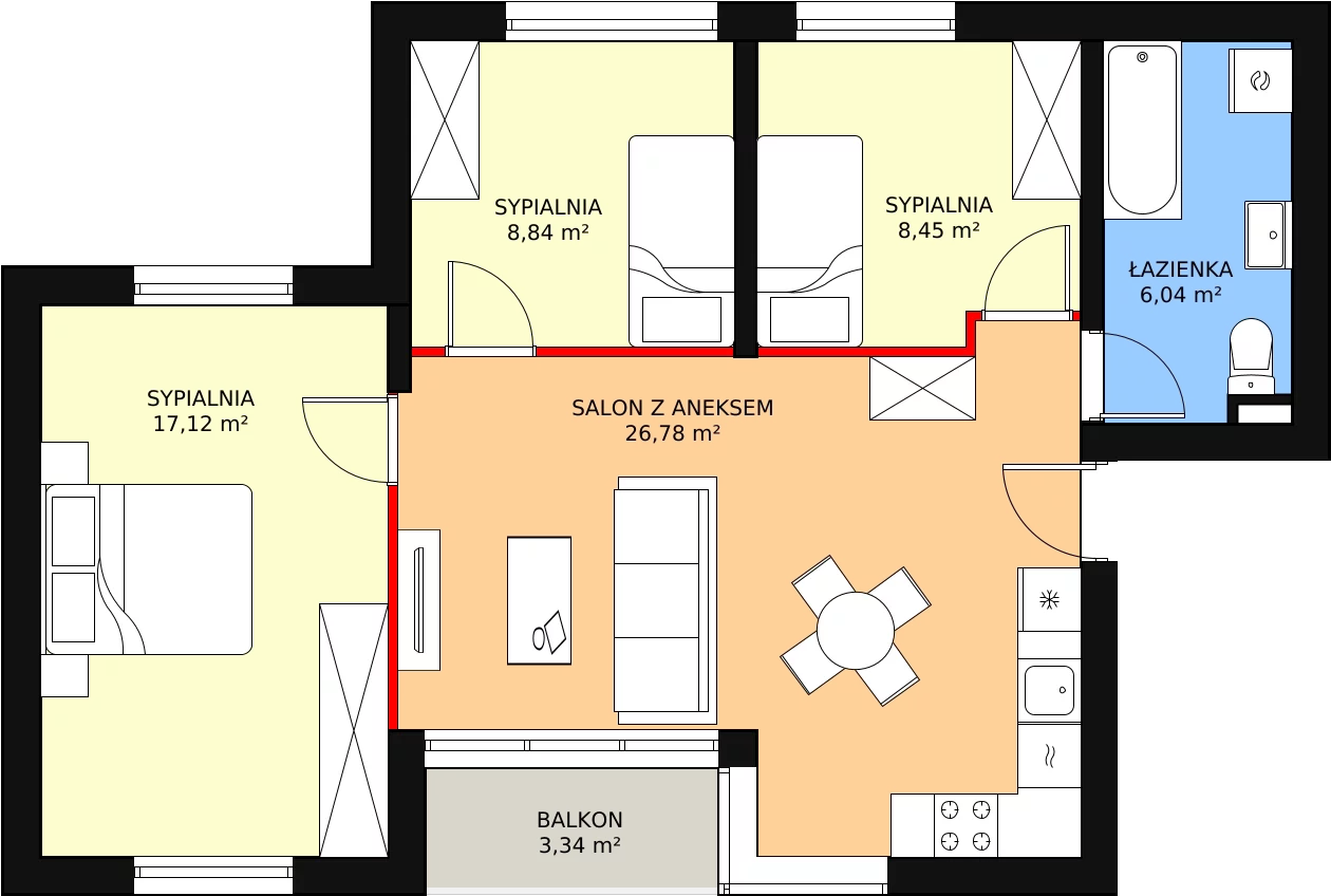 Apartament 68,30 m², piętro 2, oferta nr 2, Apartamenty Gałczyńskiego, Kraków, Czyżyny, ul. Konstantego Ildefonsa Gałczyńskiego 35