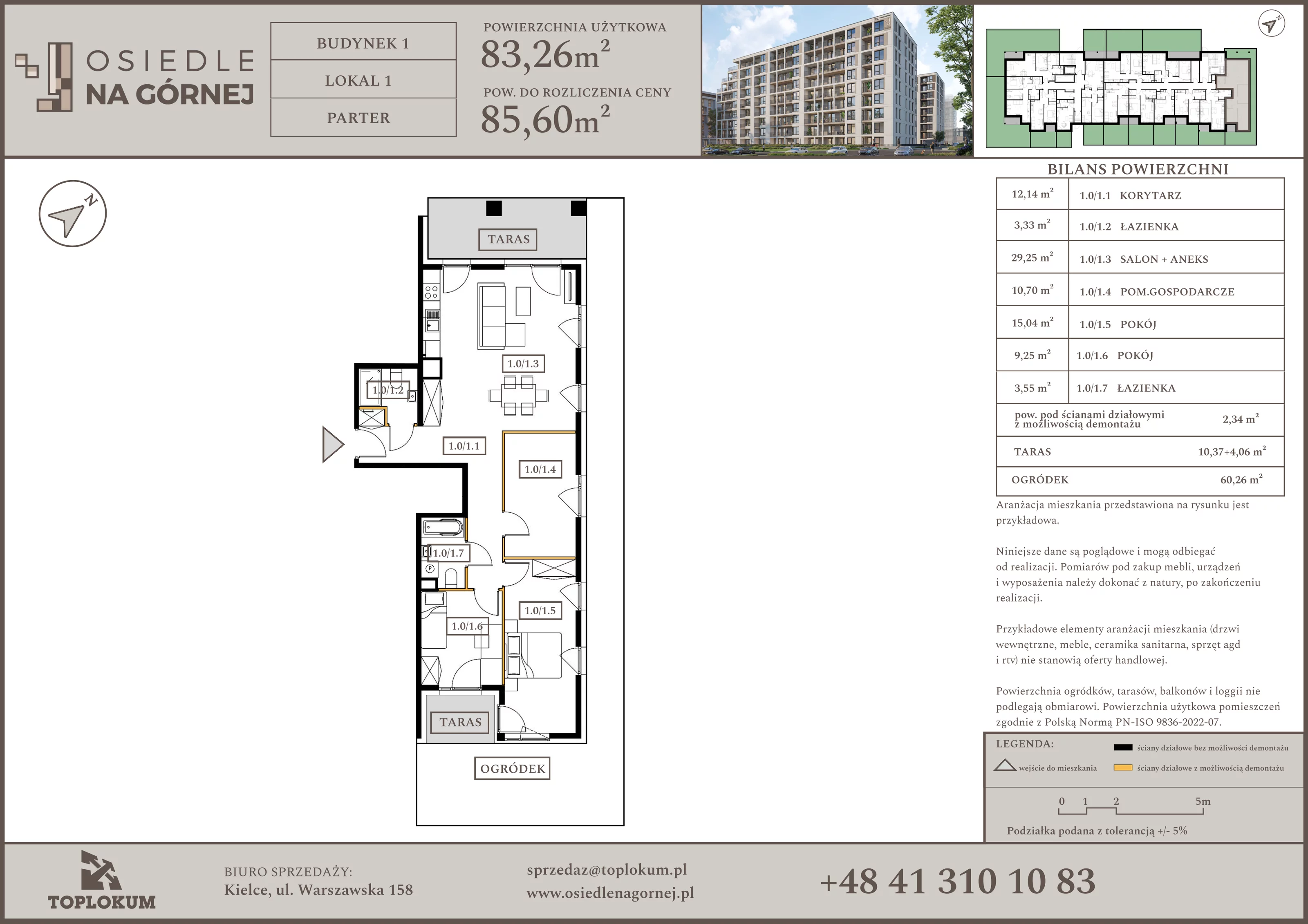3 pokoje, mieszkanie 83,26 m², parter, oferta nr 1, Osiedle na Górnej etap V, Kielce, Nowy Folwark, ul. Zbożowa