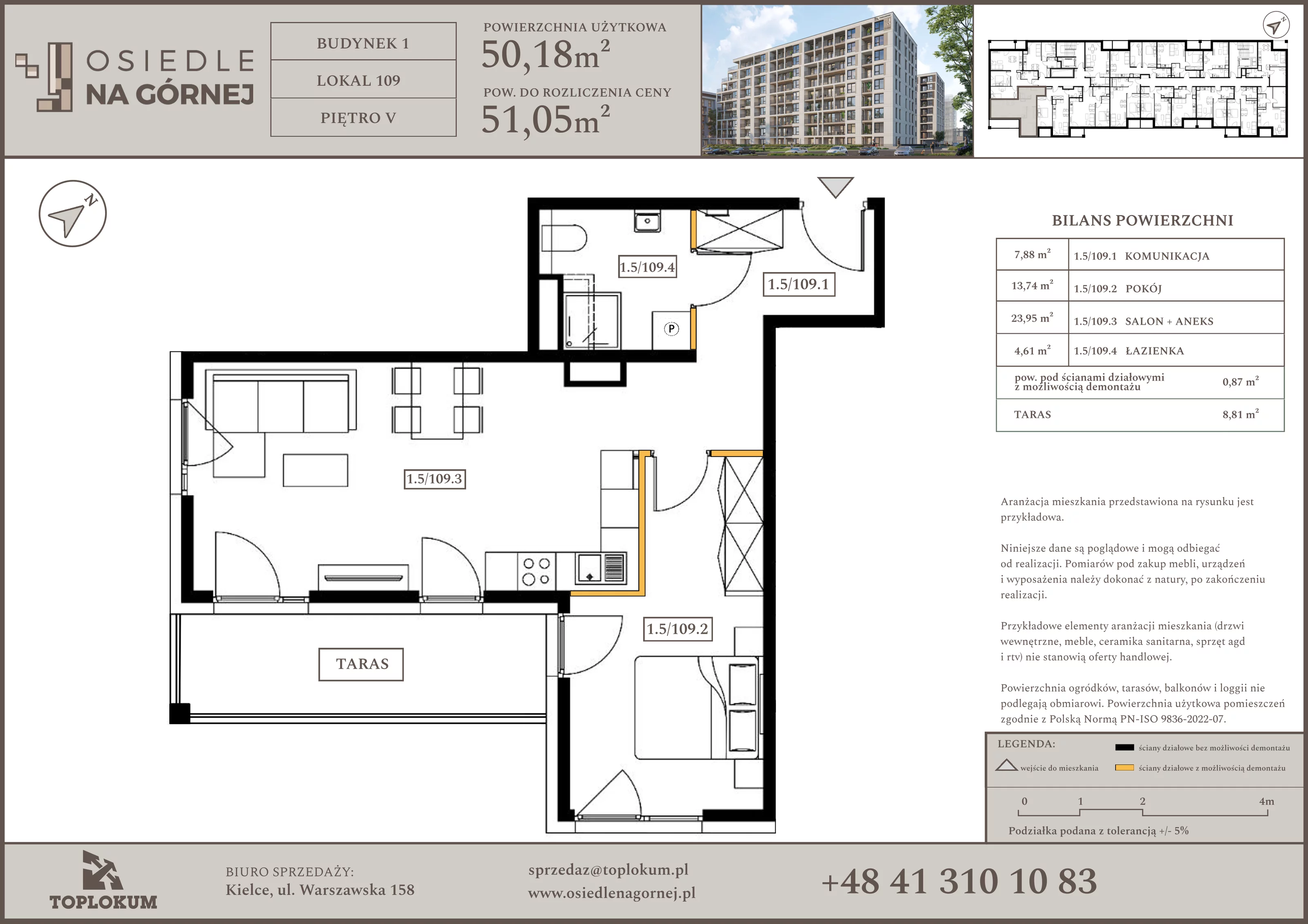 2 pokoje, mieszkanie 50,18 m², piętro 5, oferta nr 109, Osiedle na Górnej etap V, Kielce, Nowy Folwark, ul. Zbożowa