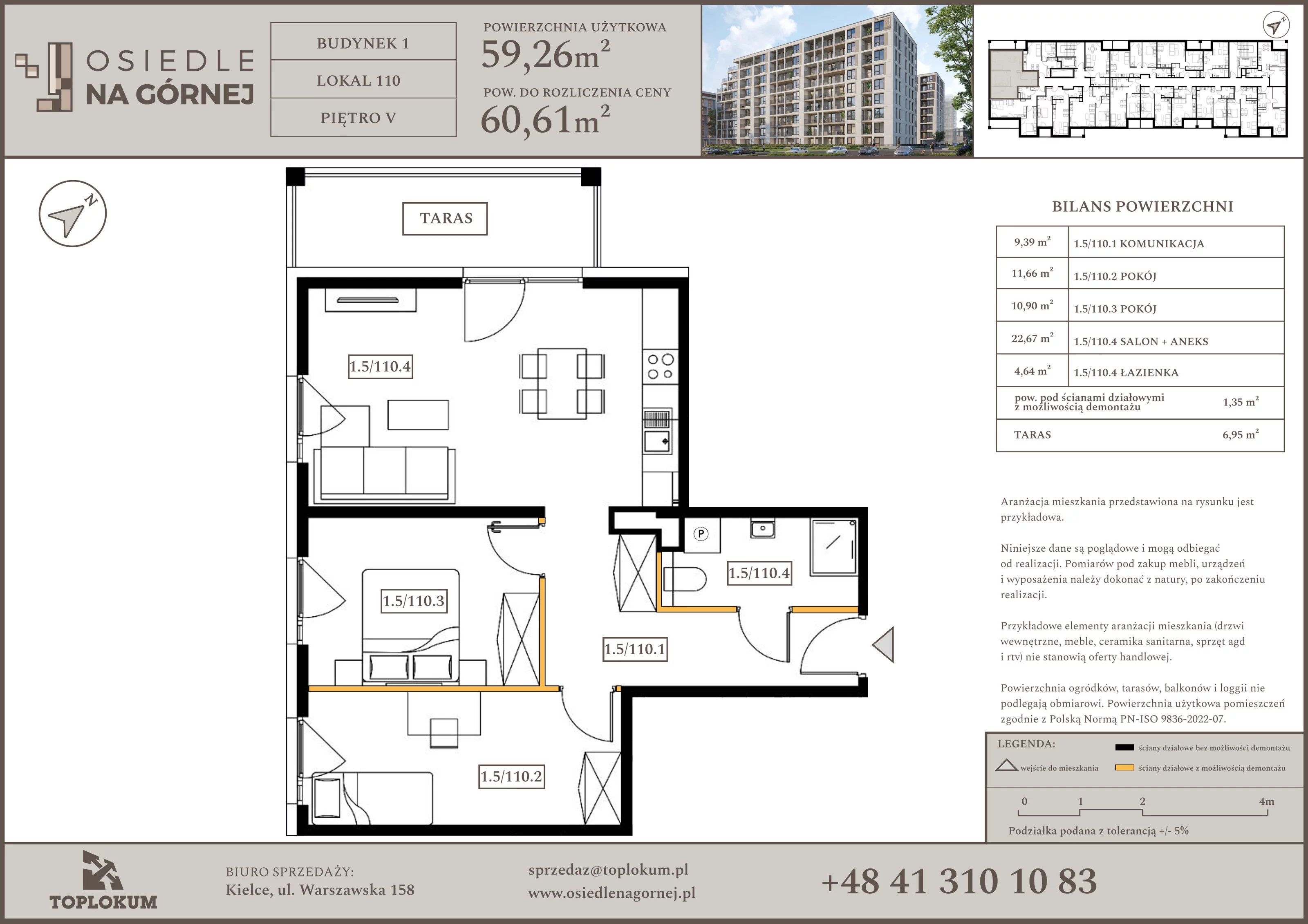 3 pokoje, mieszkanie 59,26 m², piętro 5, oferta nr 110, Osiedle na Górnej etap V, Kielce, Nowy Folwark, ul. Zbożowa