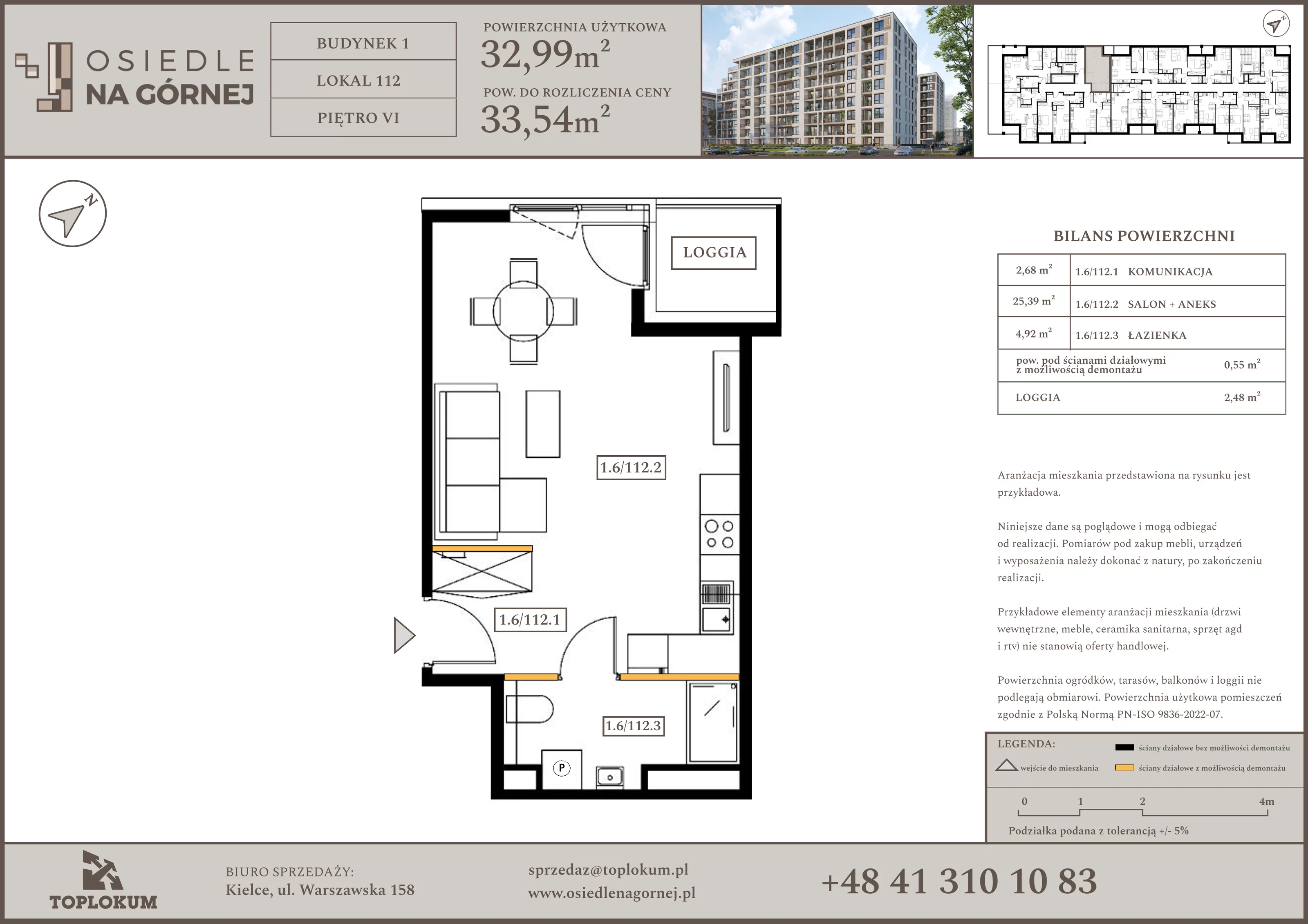 1 pokój, mieszkanie 32,99 m², piętro 6, oferta nr 112, Osiedle na Górnej etap V, Kielce, Nowy Folwark, ul. Zbożowa