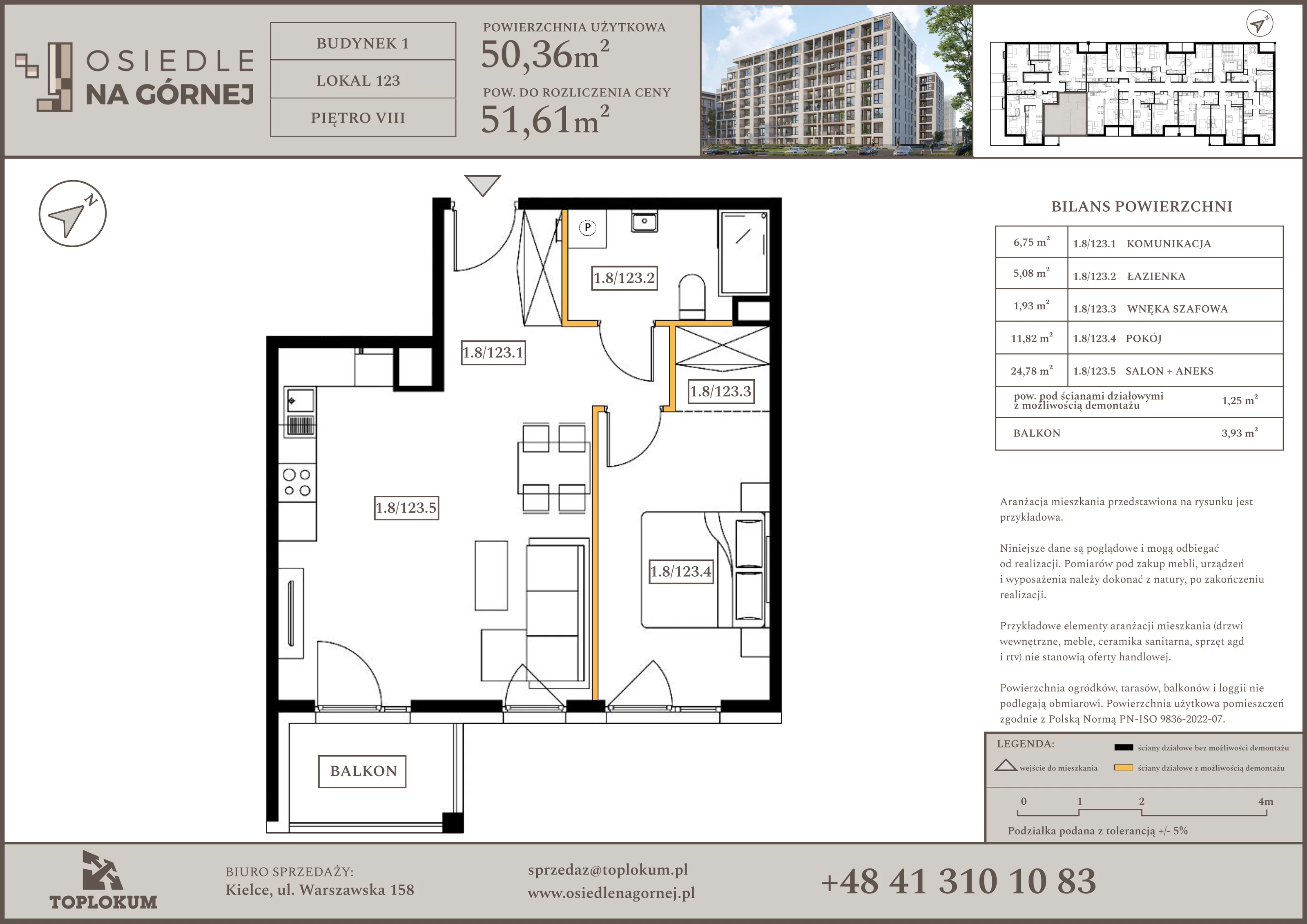 2 pokoje, mieszkanie 50,36 m², piętro 8, oferta nr 123, Osiedle na Górnej etap V, Kielce, Nowy Folwark, ul. Zbożowa