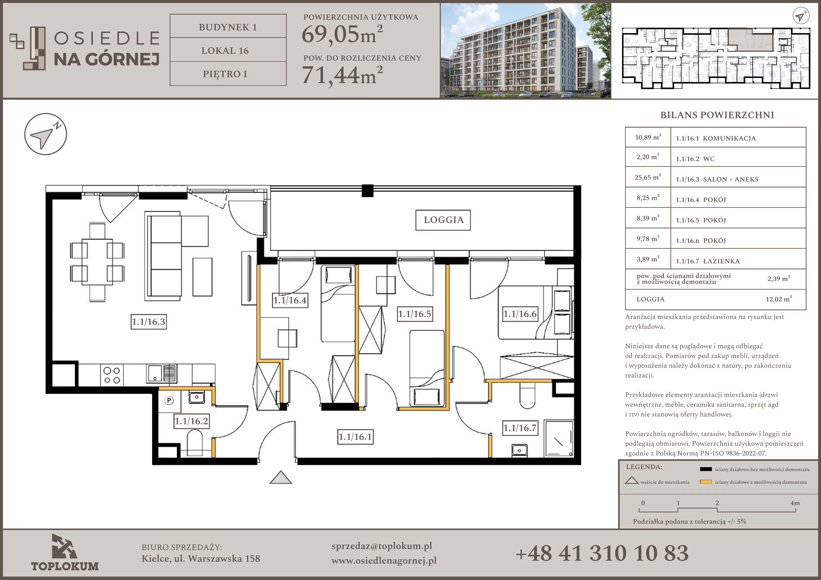 4 pokoje, mieszkanie 69,05 m², piętro 1, oferta nr 16, Osiedle na Górnej etap V, Kielce, Nowy Folwark, ul. Zbożowa