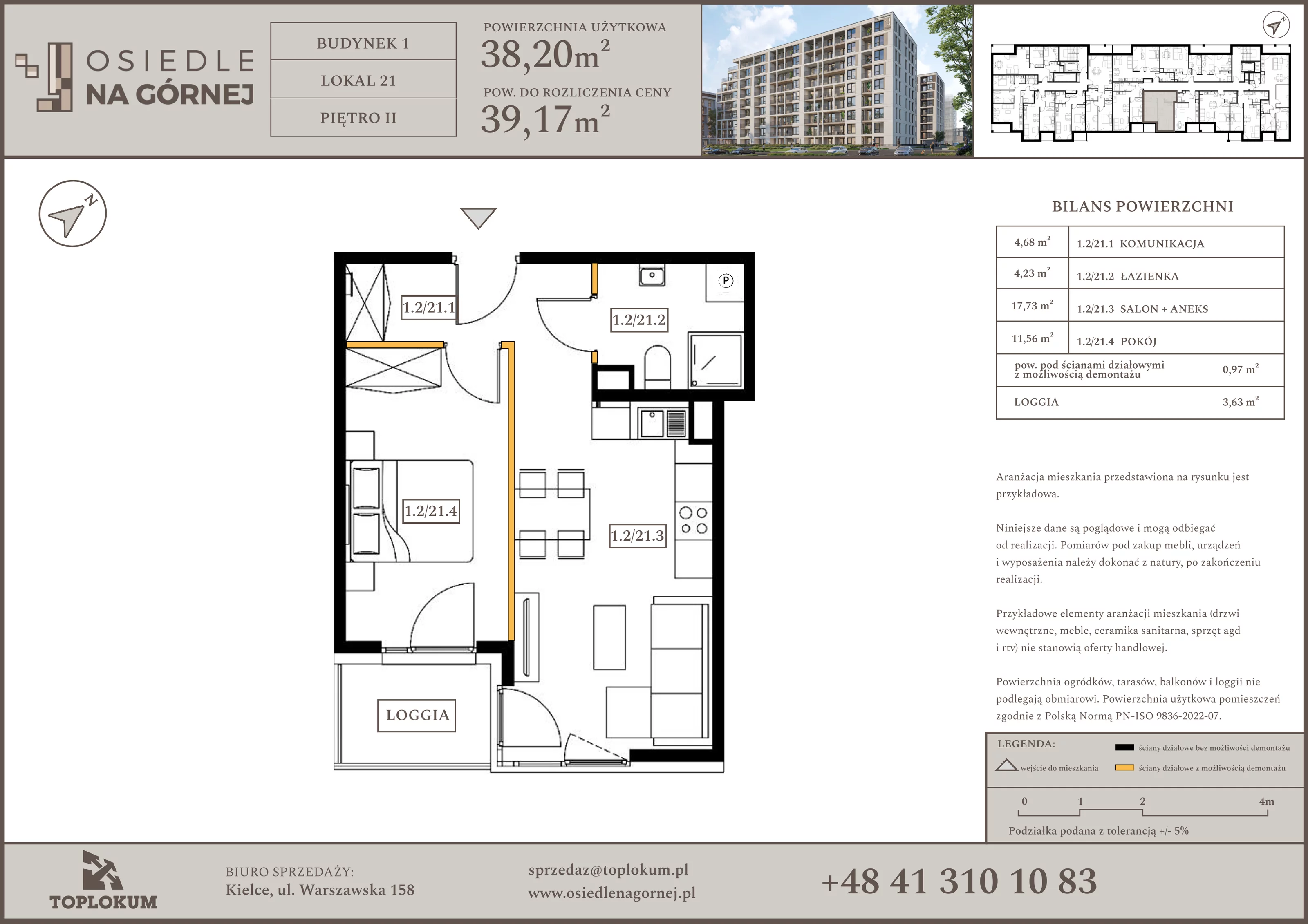 2 pokoje, mieszkanie 38,20 m², piętro 2, oferta nr 21, Osiedle na Górnej etap V, Kielce, Nowy Folwark, ul. Zbożowa
