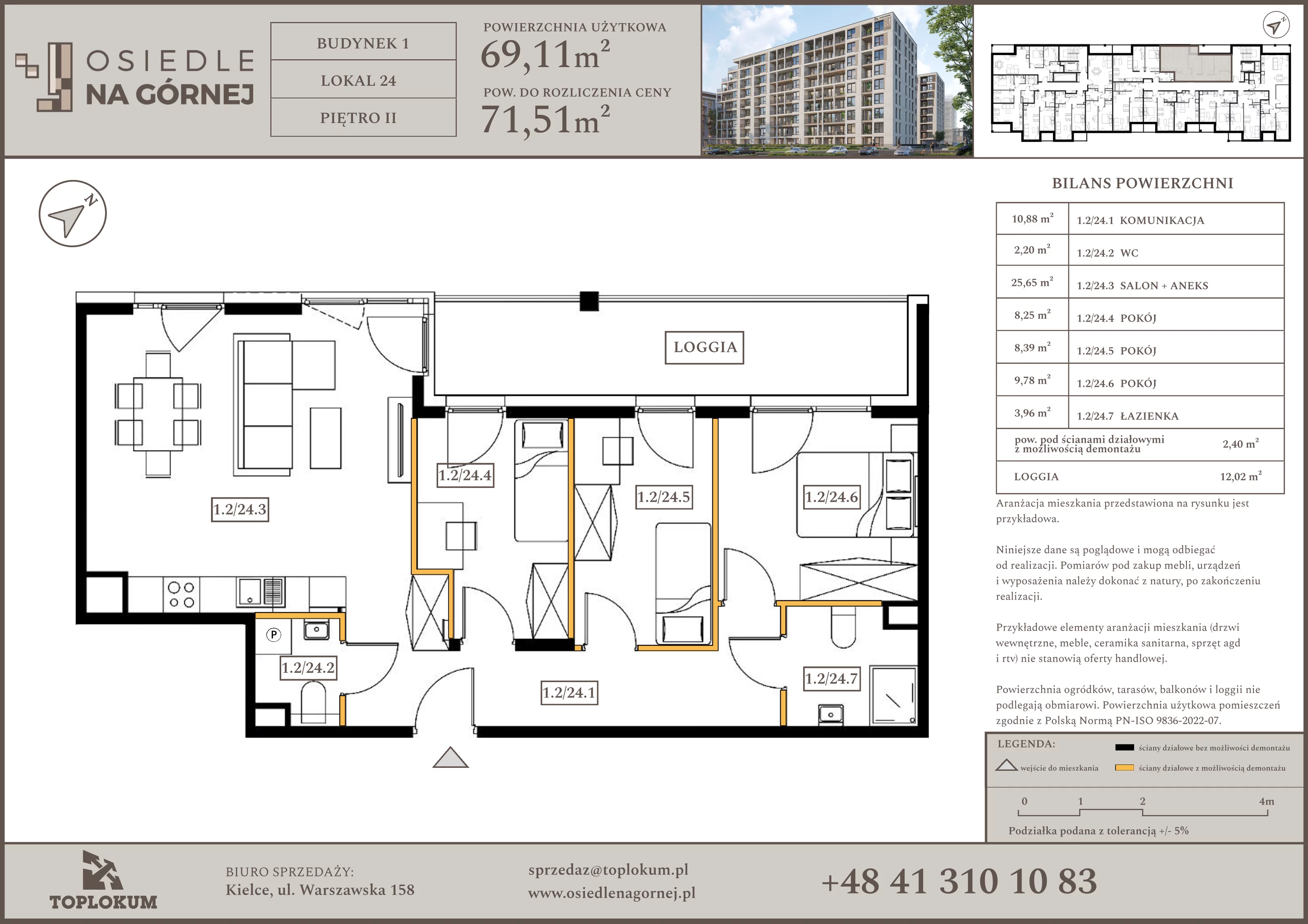 4 pokoje, mieszkanie 69,11 m², piętro 2, oferta nr 24, Osiedle na Górnej etap V, Kielce, Nowy Folwark, ul. Zbożowa
