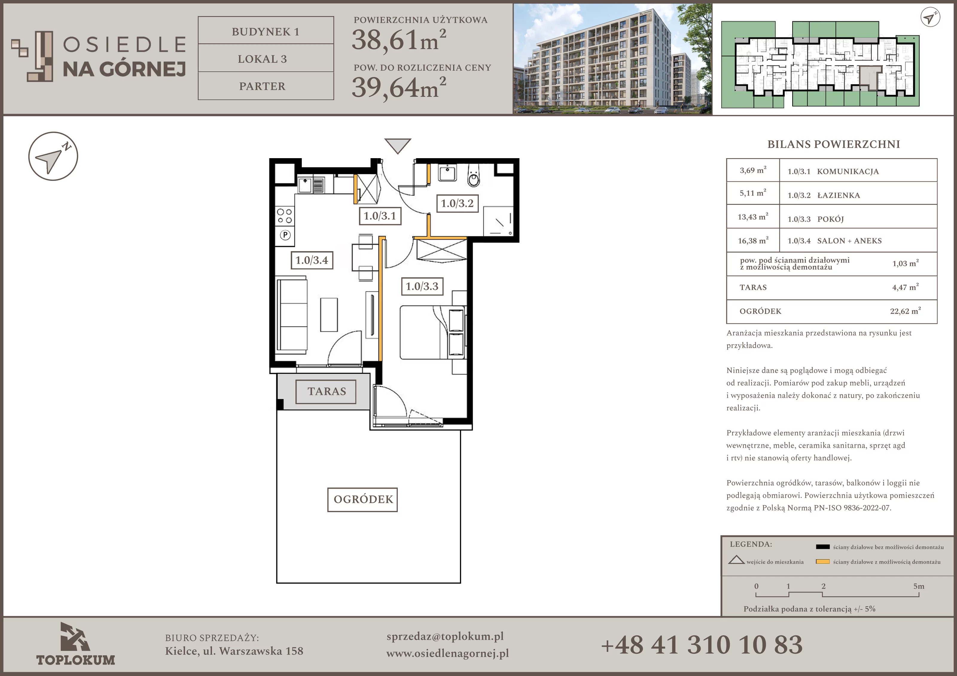 2 pokoje, mieszkanie 38,61 m², parter, oferta nr 3, Osiedle na Górnej etap V, Kielce, Nowy Folwark, ul. Zbożowa