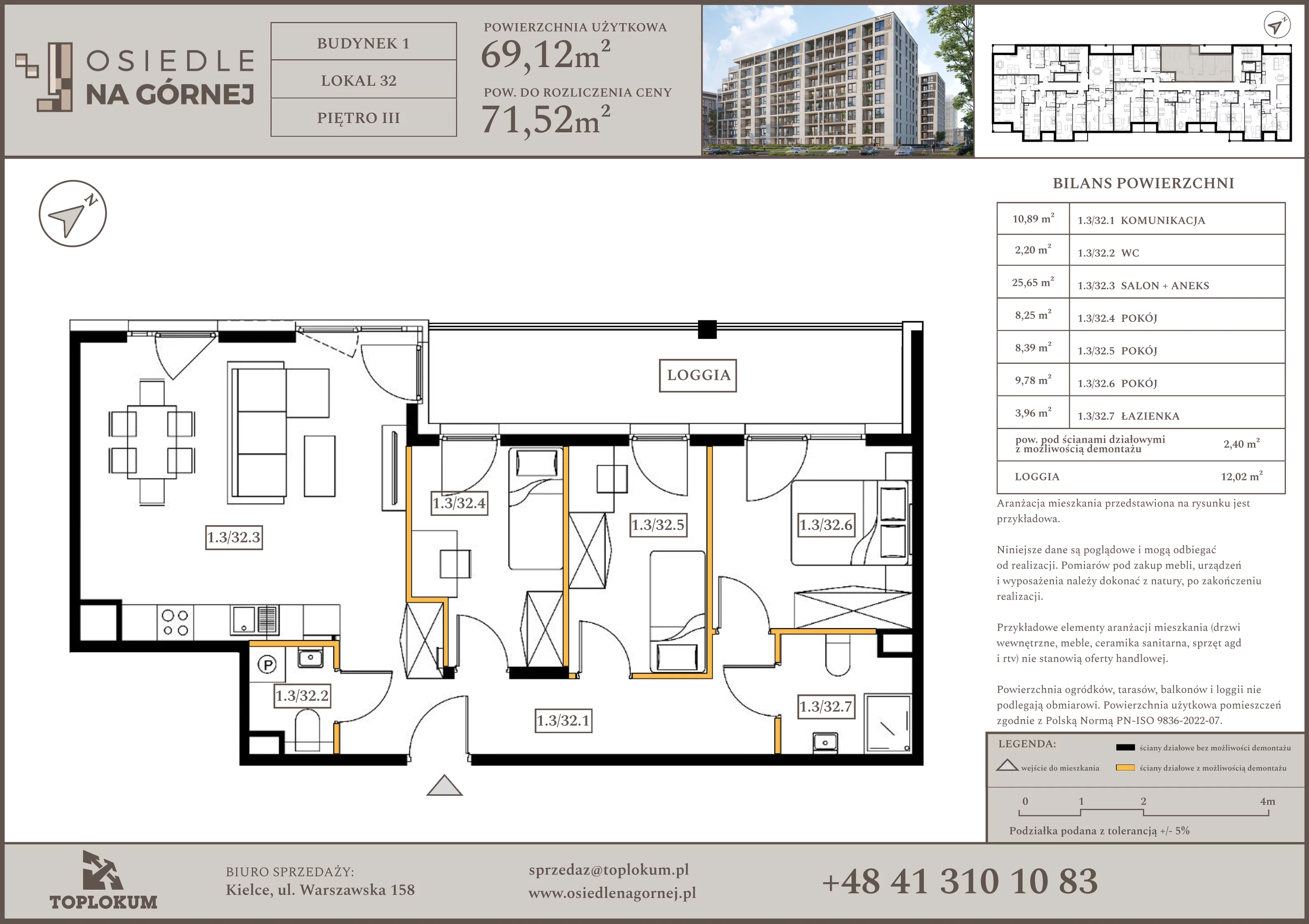 4 pokoje, mieszkanie 69,12 m², piętro 3, oferta nr 32, Osiedle na Górnej etap V, Kielce, Nowy Folwark, ul. Zbożowa