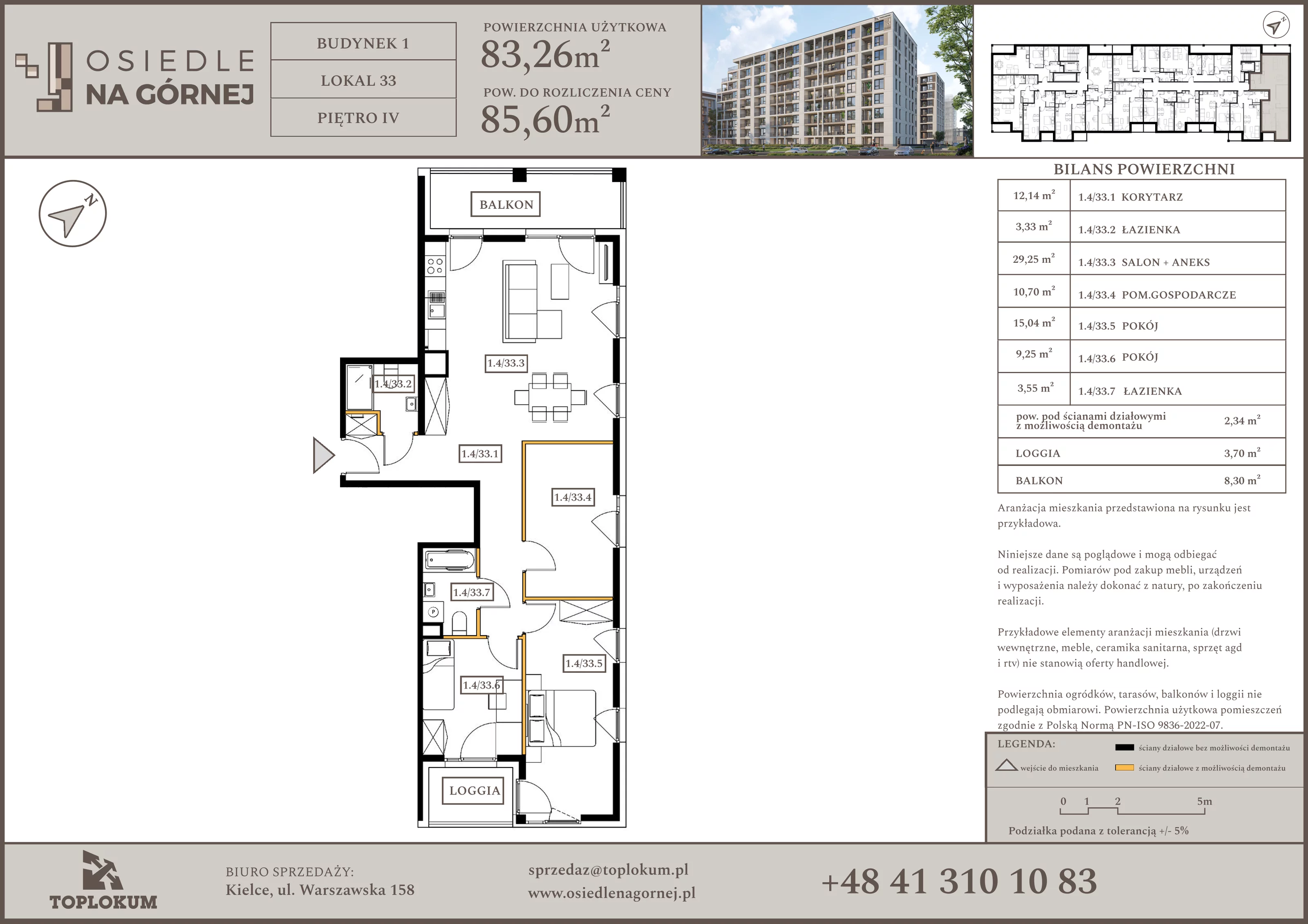 3 pokoje, mieszkanie 83,26 m², piętro 4, oferta nr 33, Osiedle na Górnej etap V, Kielce, Nowy Folwark, ul. Zbożowa