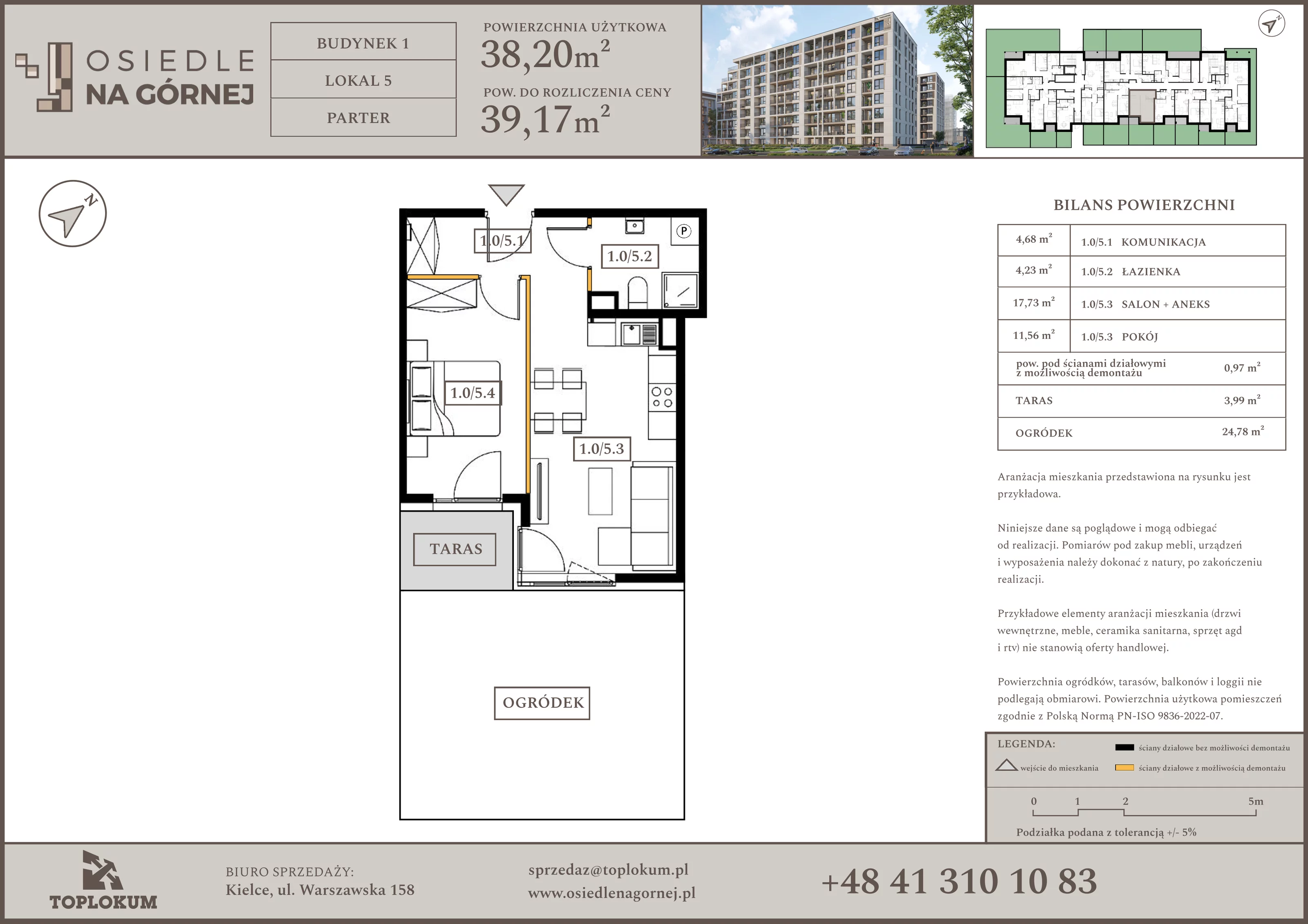 2 pokoje, mieszkanie 38,20 m², parter, oferta nr 5, Osiedle na Górnej etap V, Kielce, Nowy Folwark, ul. Zbożowa