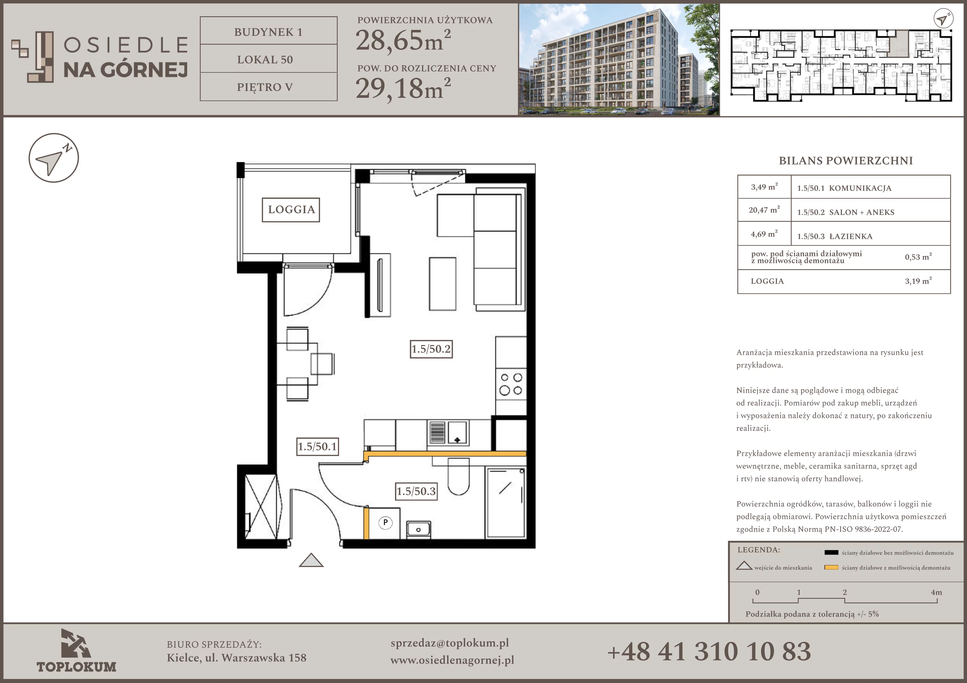 1 pokój, mieszkanie 28,65 m², piętro 5, oferta nr 50, Osiedle na Górnej etap V, Kielce, Nowy Folwark, ul. Zbożowa