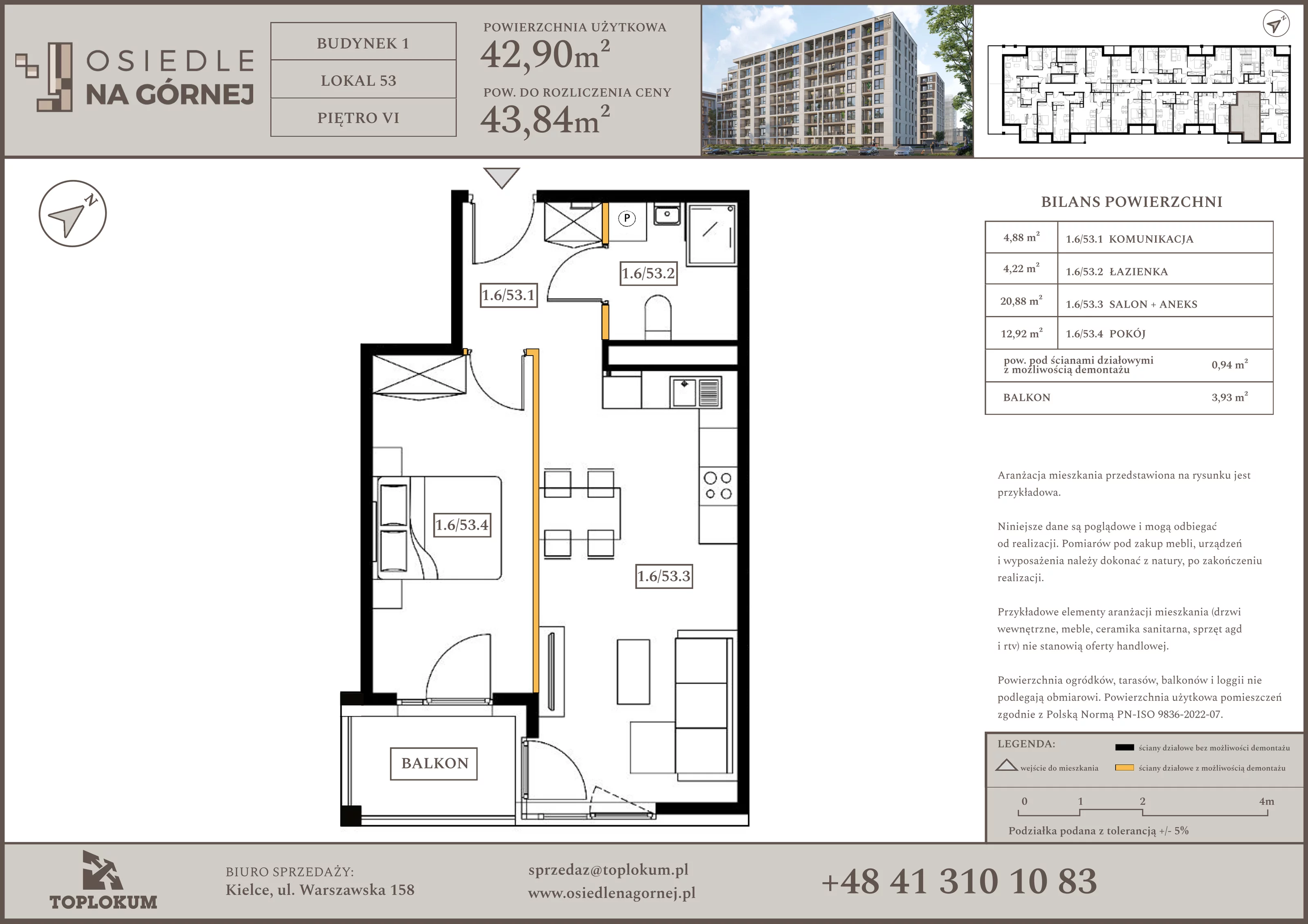 2 pokoje, mieszkanie 42,90 m², piętro 6, oferta nr 53, Osiedle na Górnej etap V, Kielce, Nowy Folwark, ul. Zbożowa