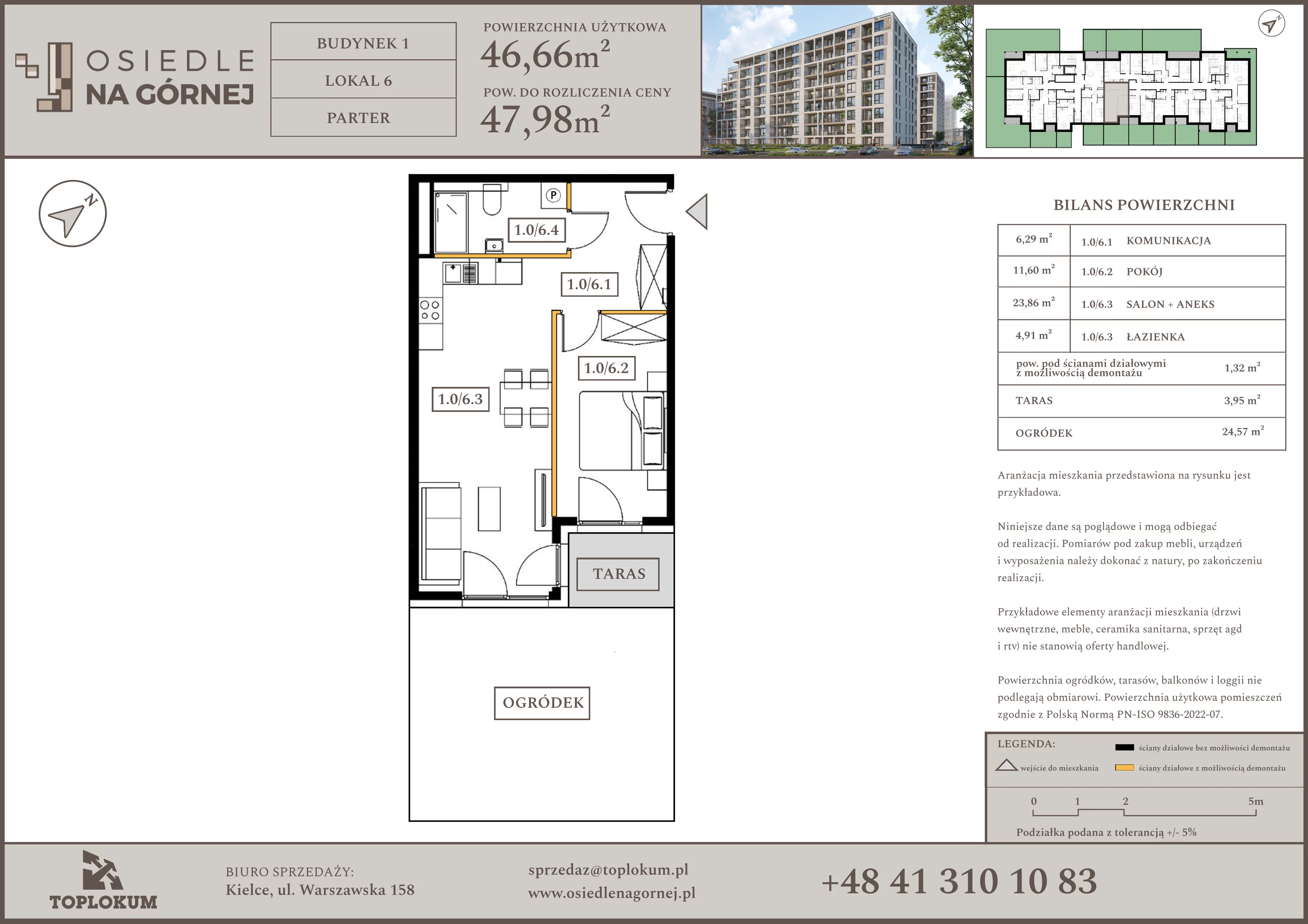 2 pokoje, mieszkanie 46,66 m², parter, oferta nr 6, Osiedle na Górnej etap V, Kielce, Nowy Folwark, ul. Zbożowa