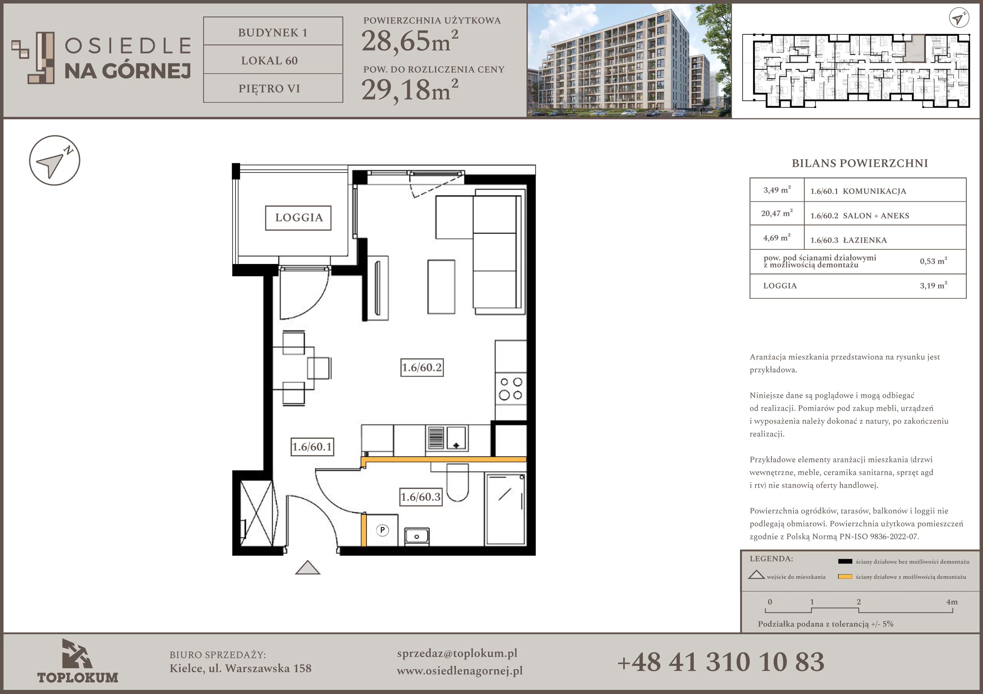 1 pokój, mieszkanie 28,65 m², piętro 6, oferta nr 60, Osiedle na Górnej etap V, Kielce, Nowy Folwark, ul. Zbożowa