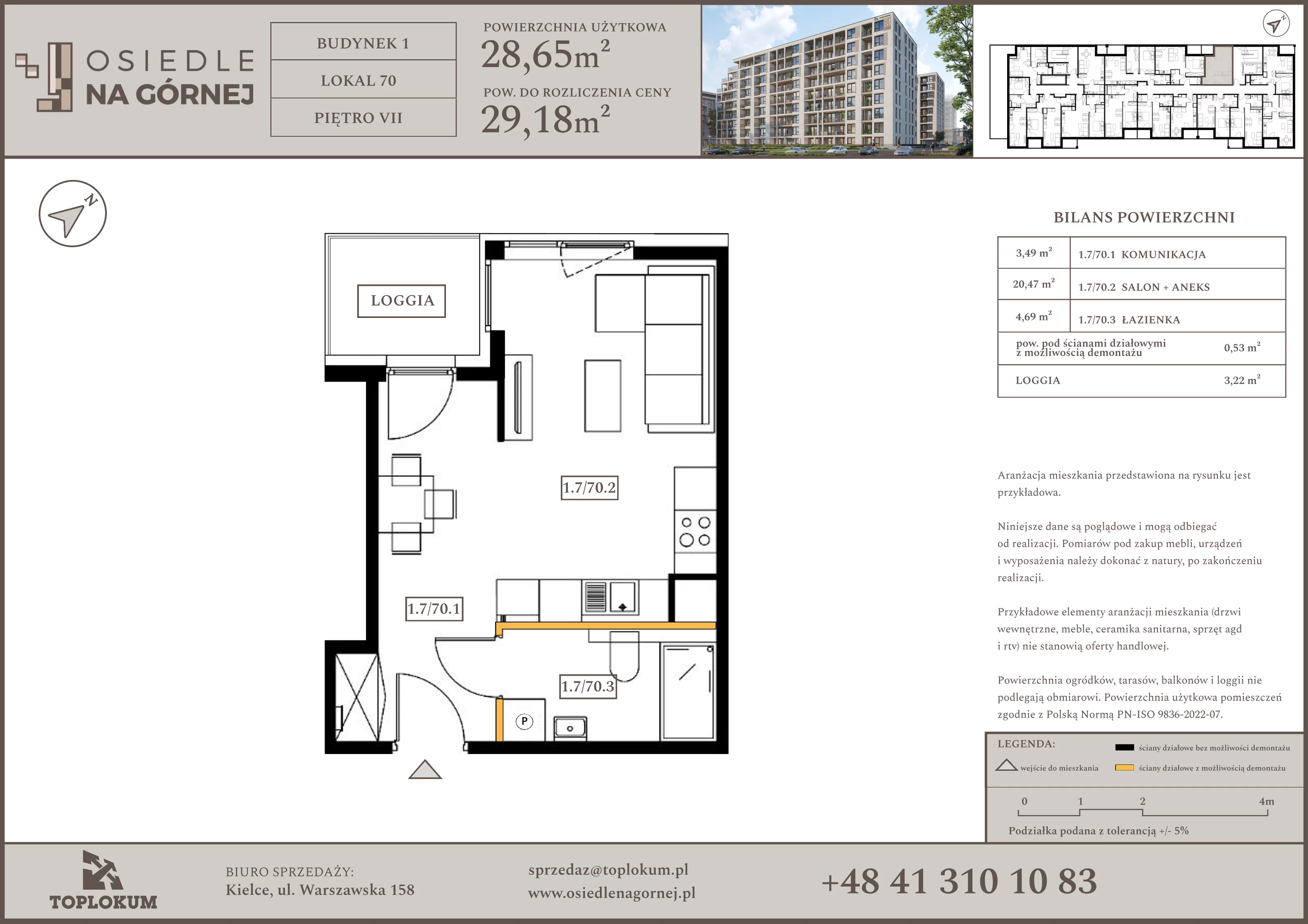 1 pokój, mieszkanie 28,65 m², piętro 7, oferta nr 70, Osiedle na Górnej etap V, Kielce, Nowy Folwark, ul. Zbożowa