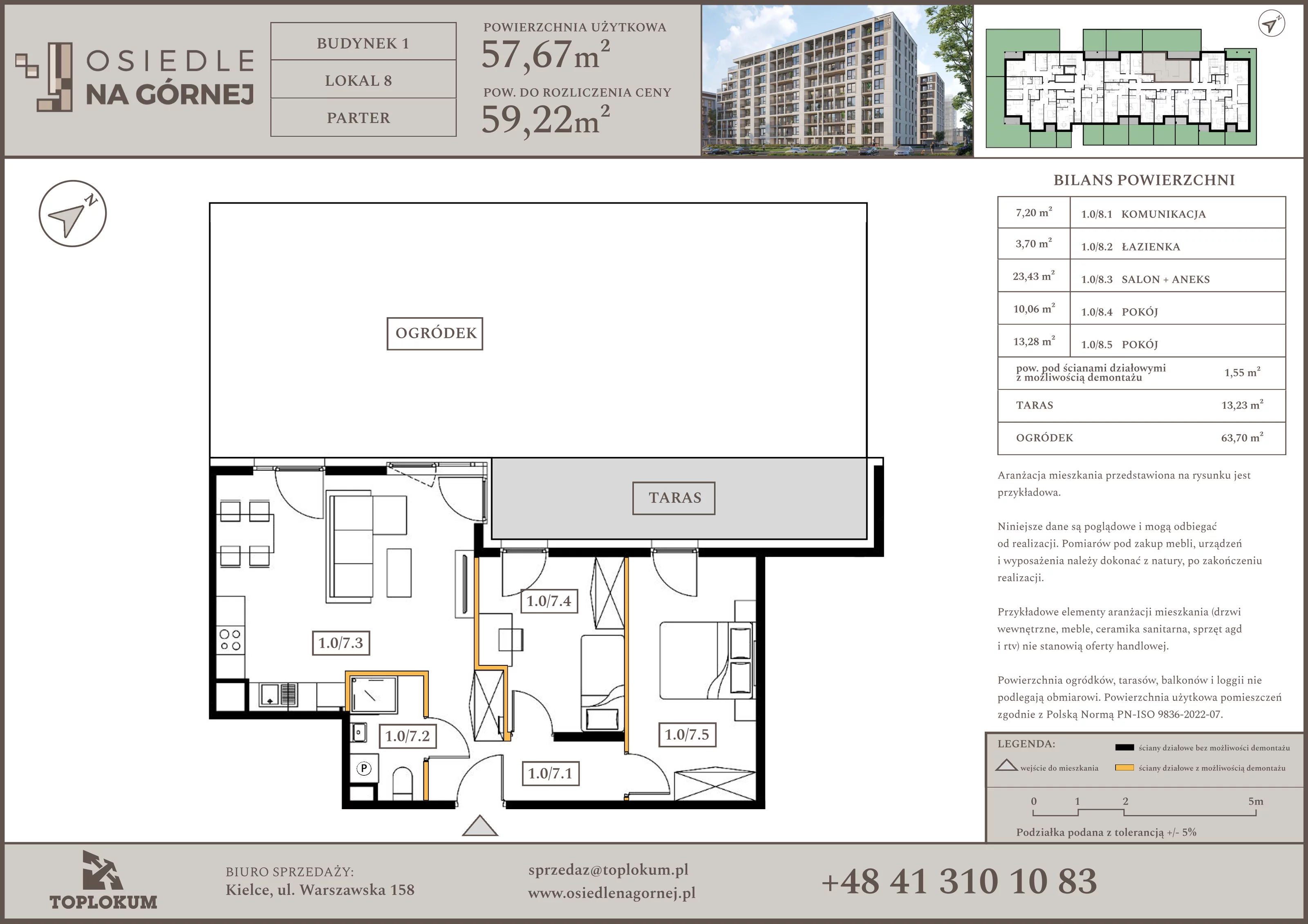 3 pokoje, mieszkanie 57,67 m², parter, oferta nr 8, Osiedle na Górnej etap V, Kielce, Nowy Folwark, ul. Zbożowa